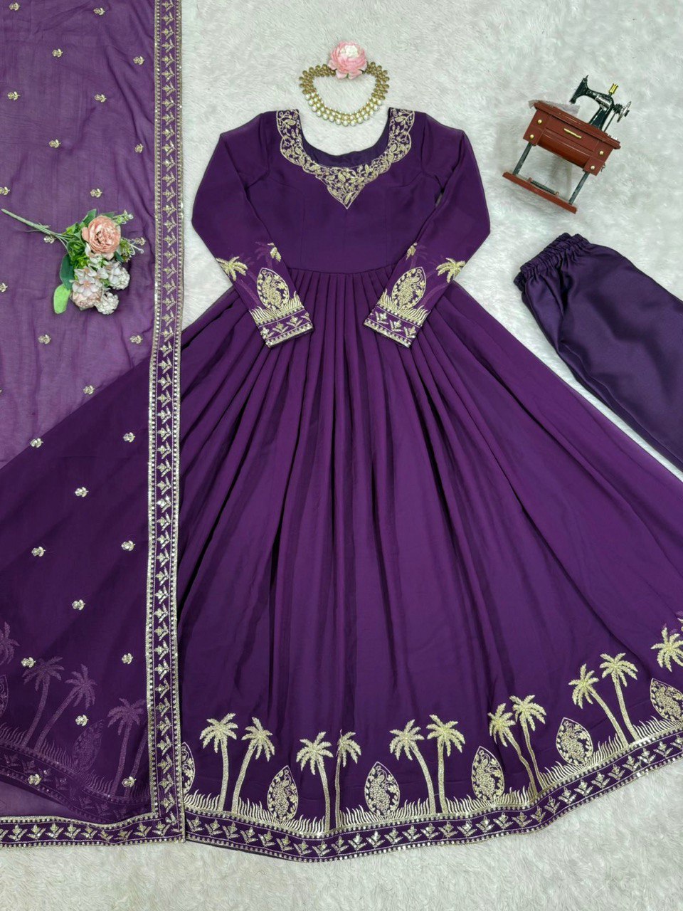 Prazu Fashion Violet Georgette Thread With Sequence Work Anarkali Suit