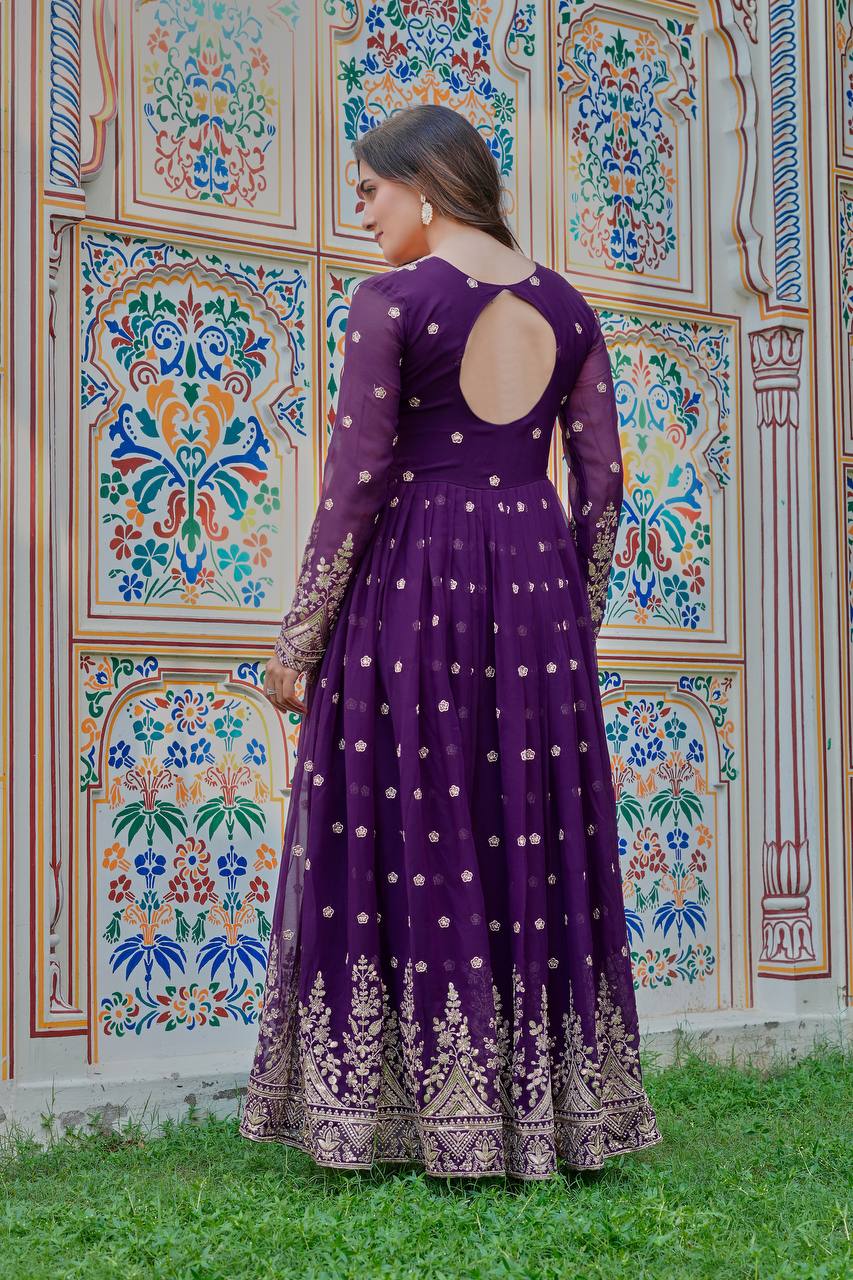 Lehenga Mart Faux Georgette Gown With Dupatta-Blue