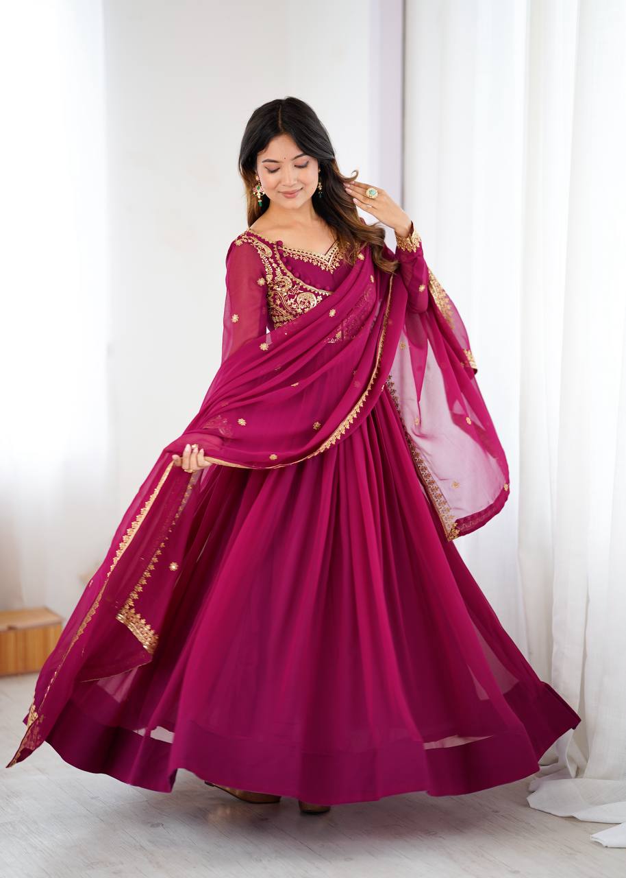 Prazu Fashion Purple Faux Georgette Embroidered Sequin Anarkali Suit