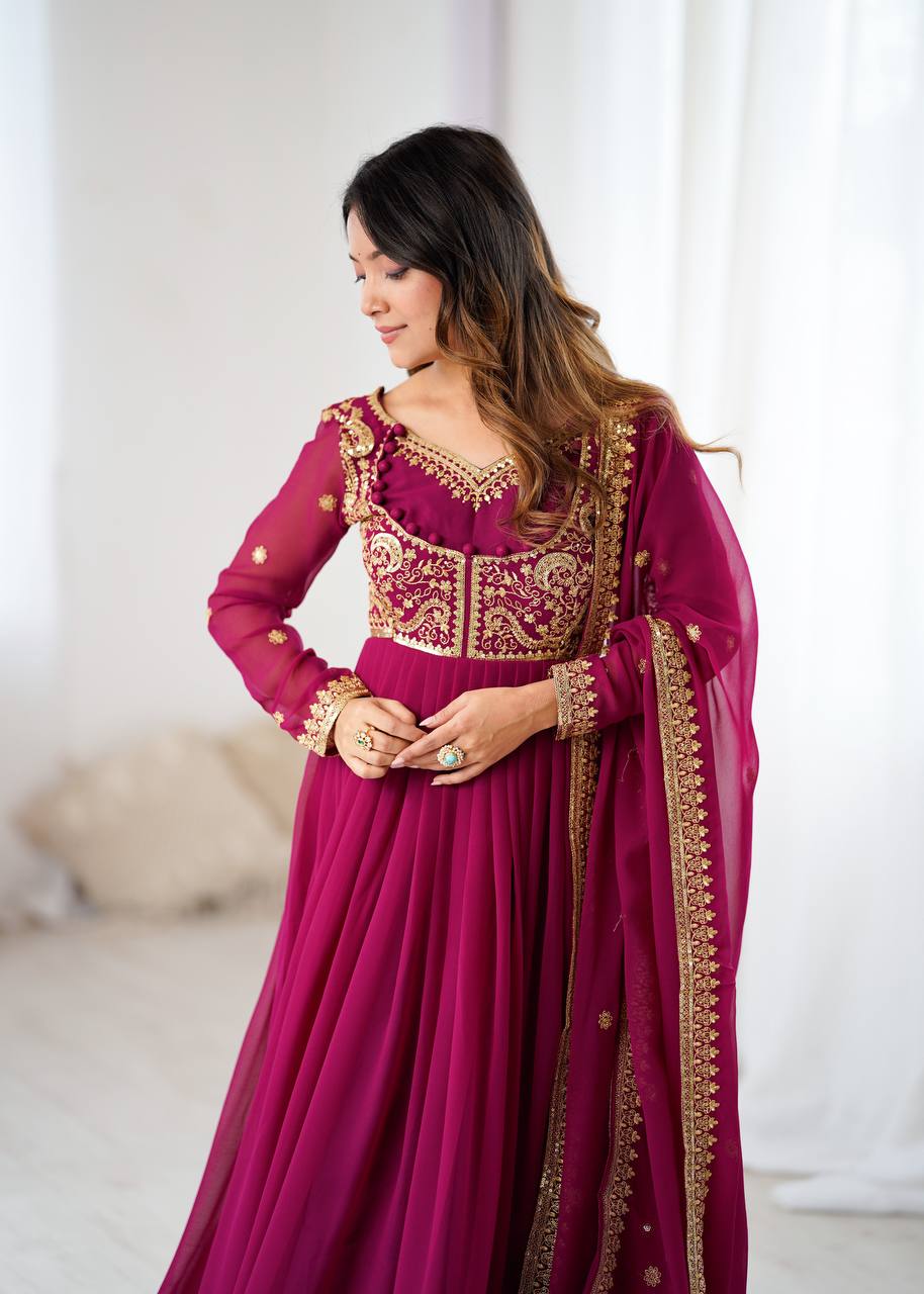 Prazu Fashion Purple Faux Georgette Embroidered Sequin Anarkali Suit