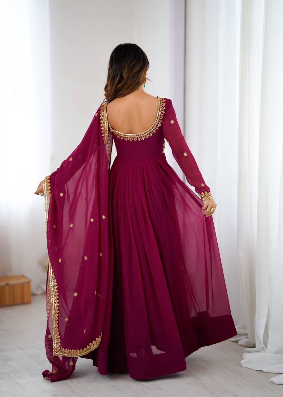 Prazu Fashion Purple Faux Georgette Embroidered Sequin Anarkali Suit