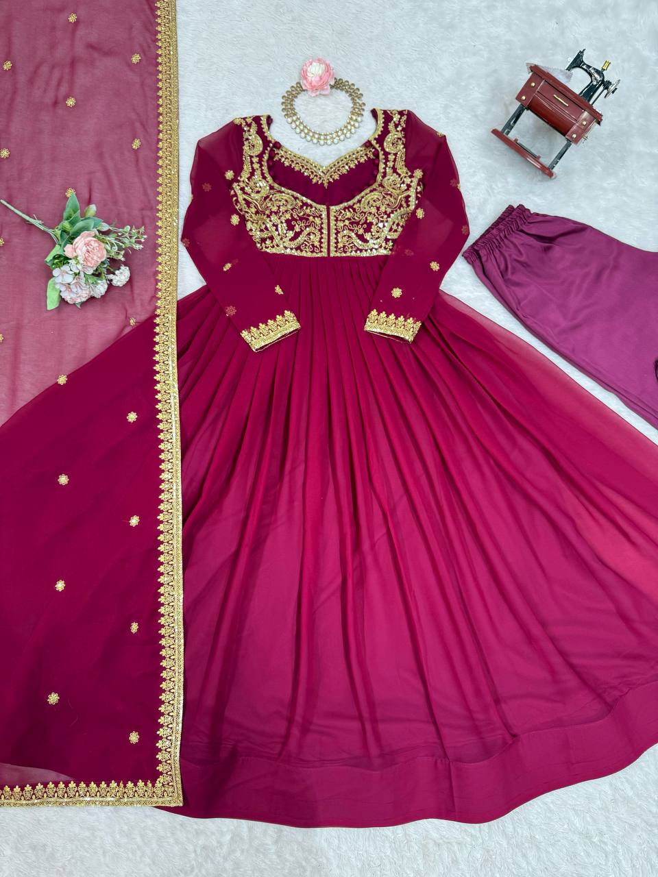 Prazu Fashion Purple Faux Georgette Embroidered Sequin Anarkali Suit