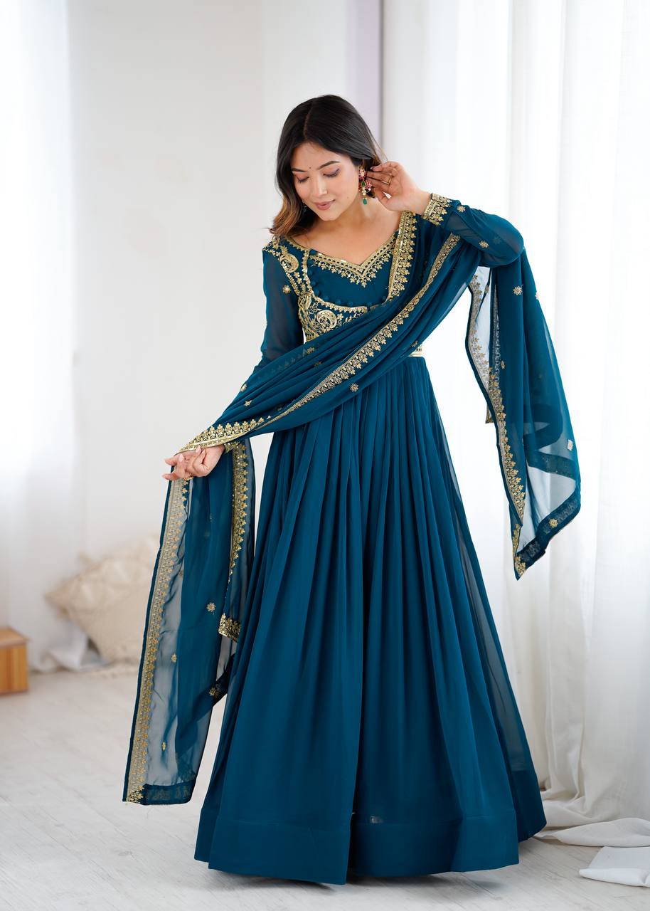 Prazu Fashion Royal Blue Faux Georgette Embroidered Sequin Anarkali Suit