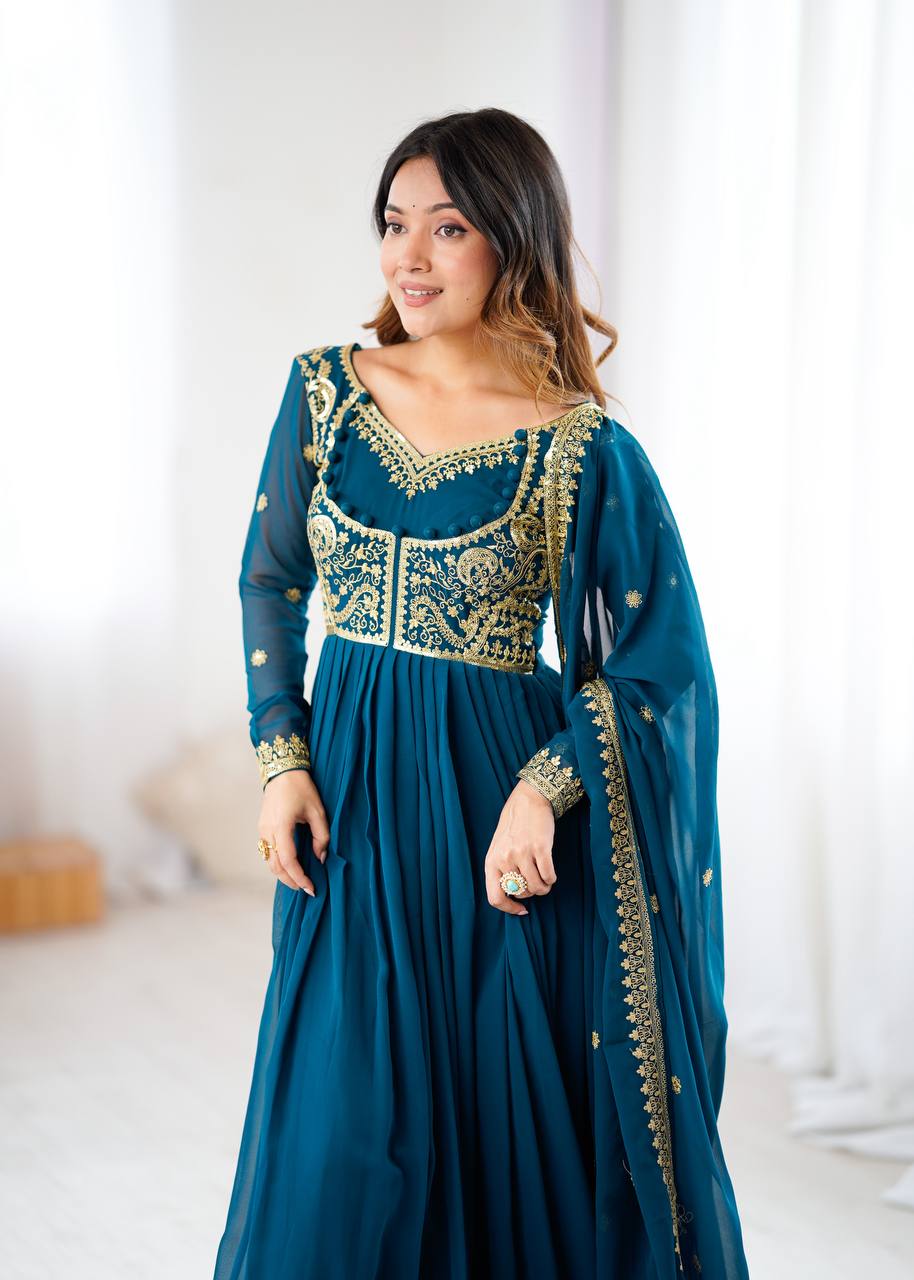 Prazu Fashion Royal Blue Faux Georgette Embroidered Sequin Anarkali Suit