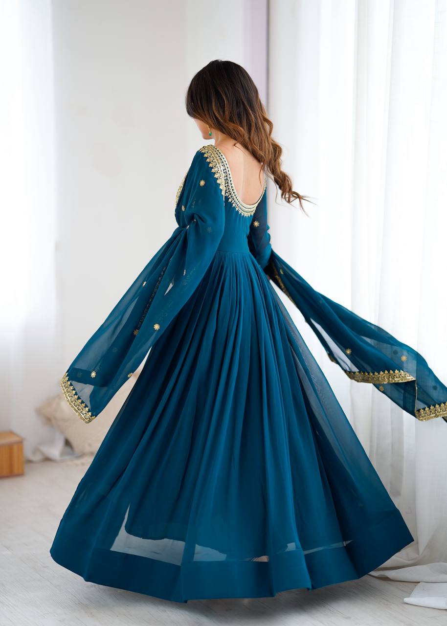 Prazu Fashion Royal Blue Faux Georgette Embroidered Sequin Anarkali Suit