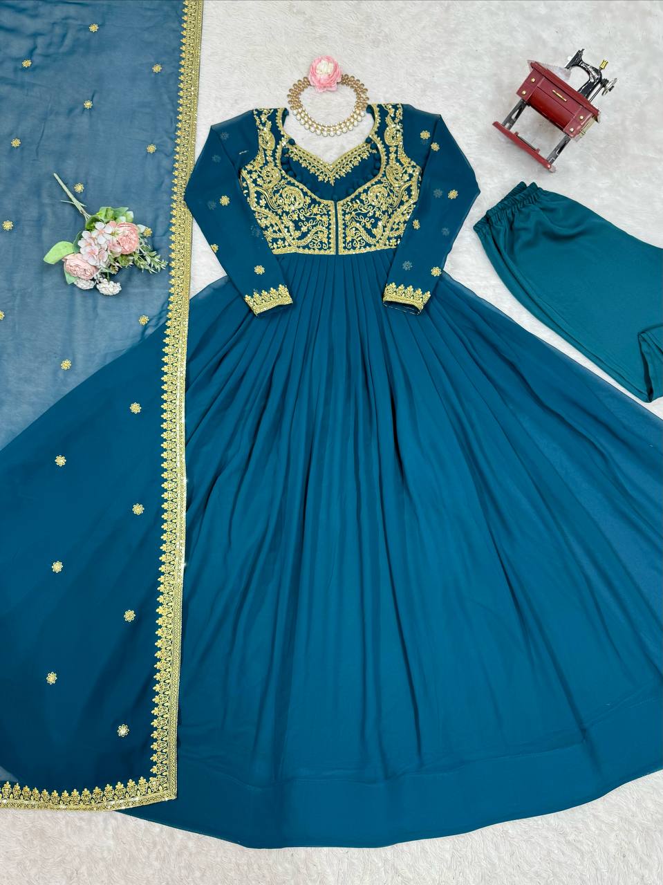 Prazu Fashion Royal Blue Faux Georgette Embroidered Sequin Anarkali Suit