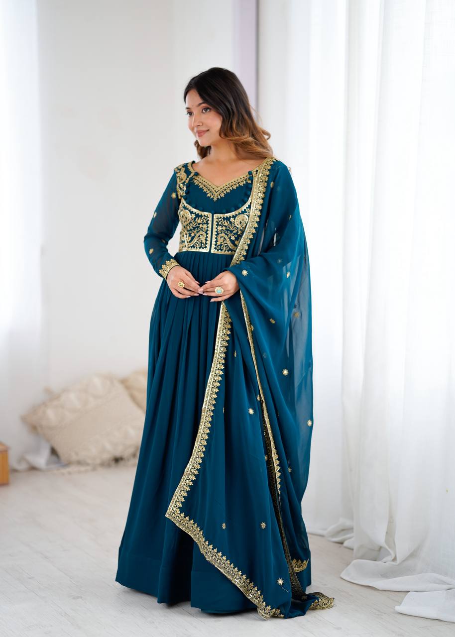 Prazu Fashion Royal Blue Faux Georgette Embroidered Sequin Anarkali Suit