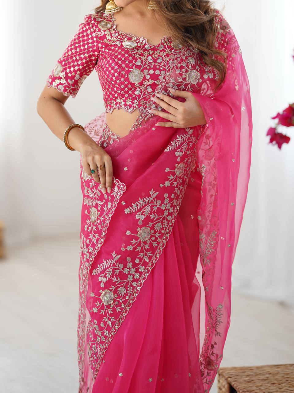 Lehenga Mart Designer Bollywood Style Party Wear Saree-Pink