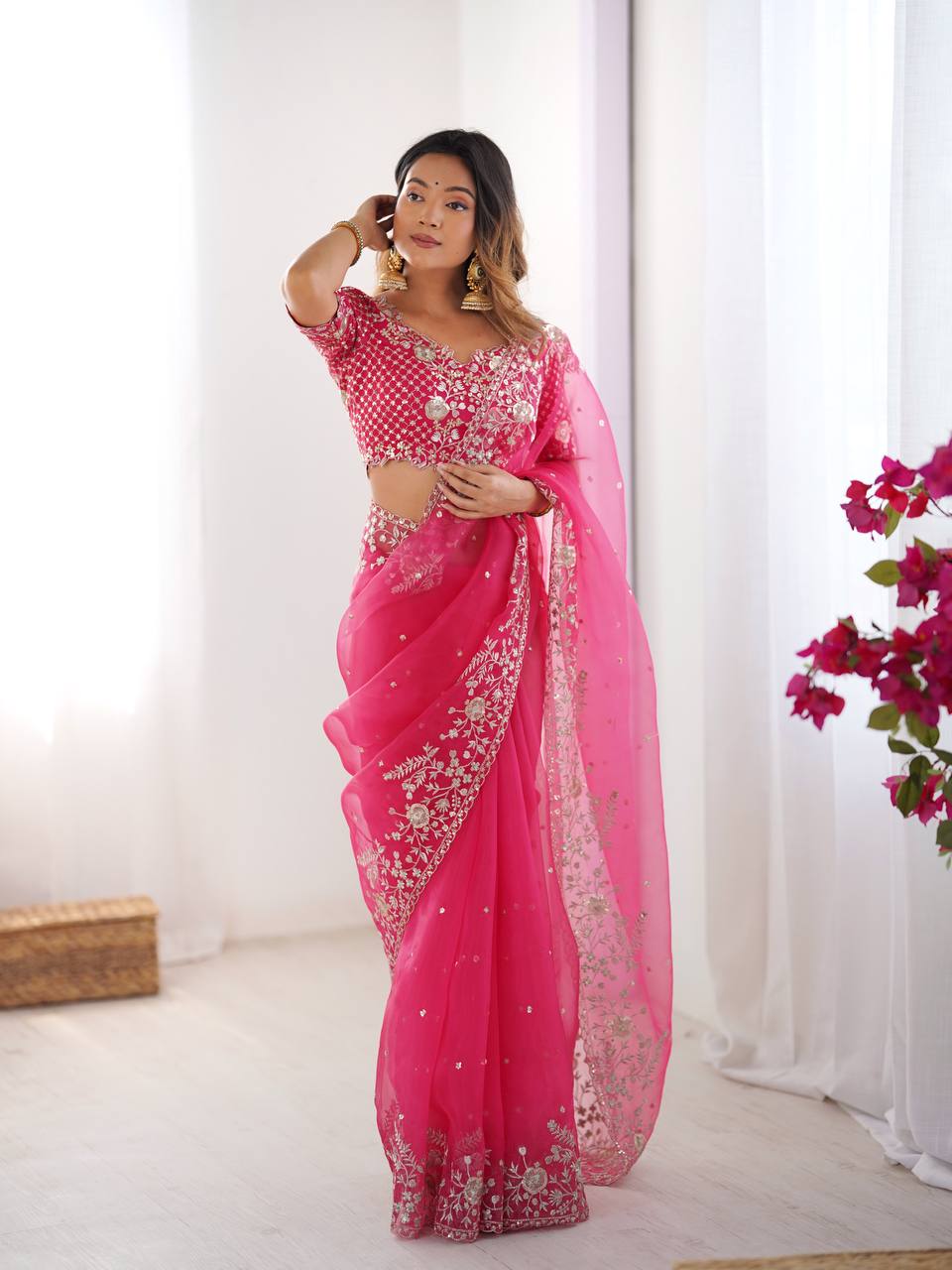 Lehenga Mart Designer Bollywood Style Party Wear Saree-Pink