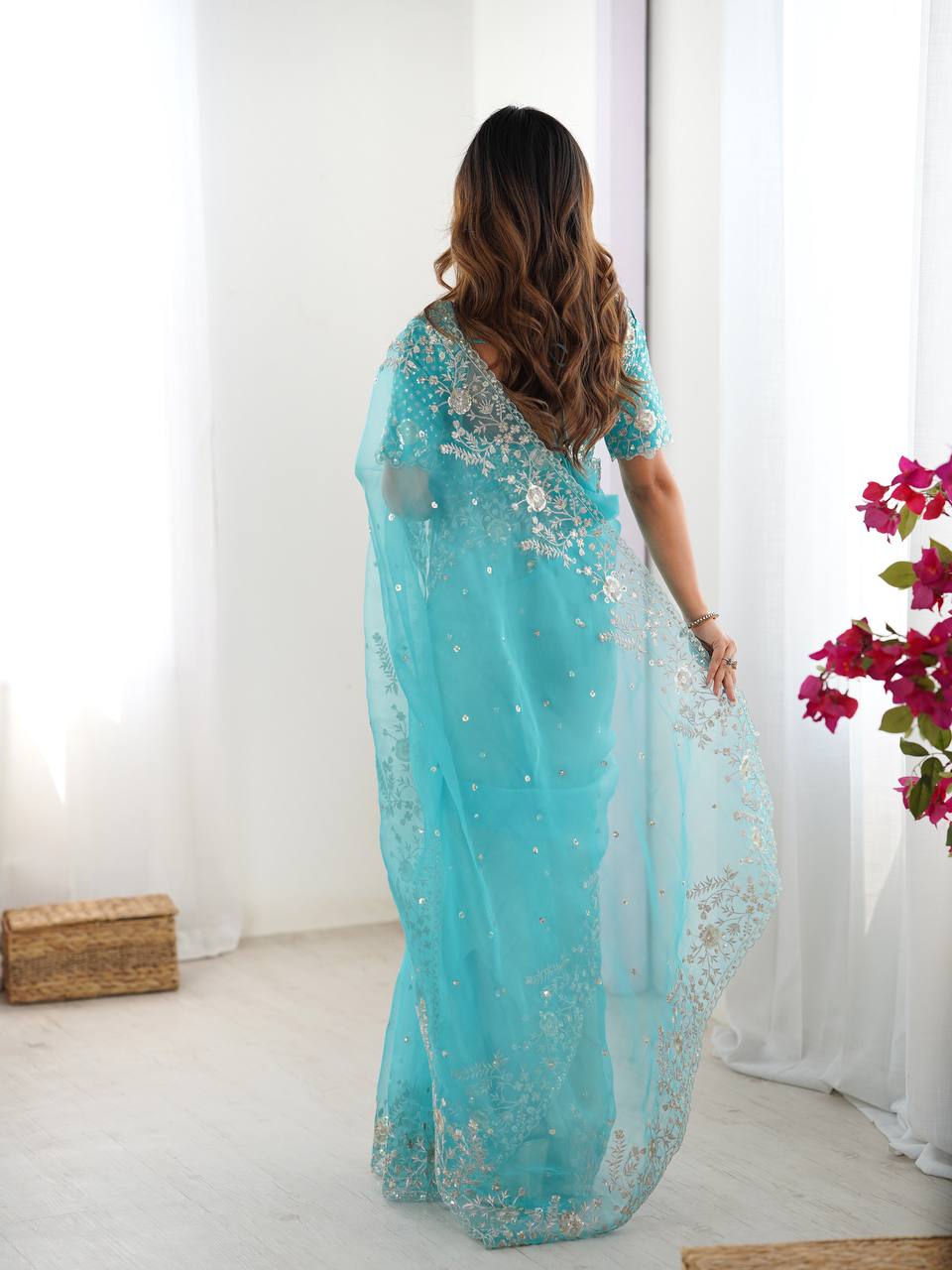 Lehenga Mart Designer Bollywood Style Party Wear Saree-Skyblue
