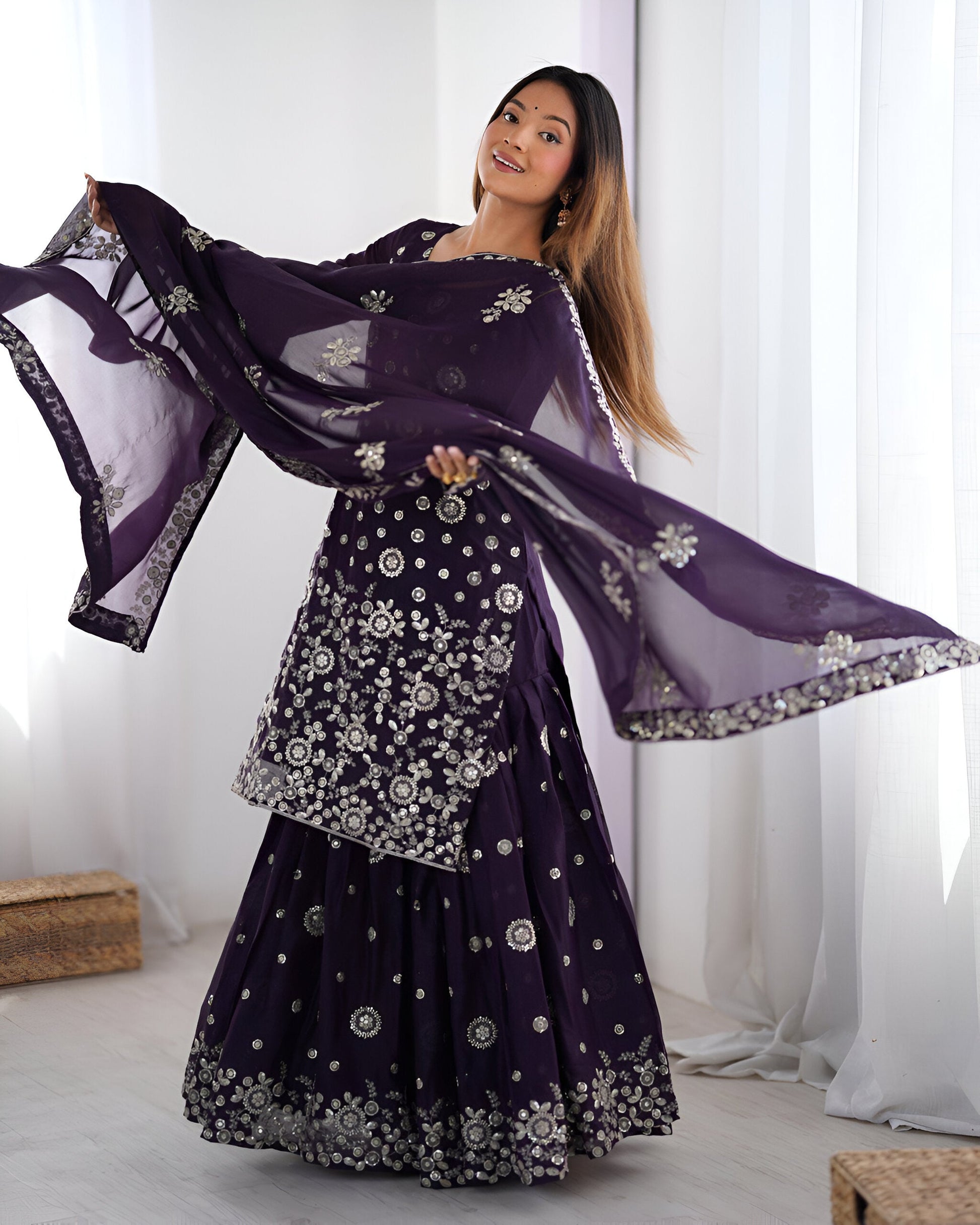 Lehenga Mart Designer Sharara Suit for women - wine