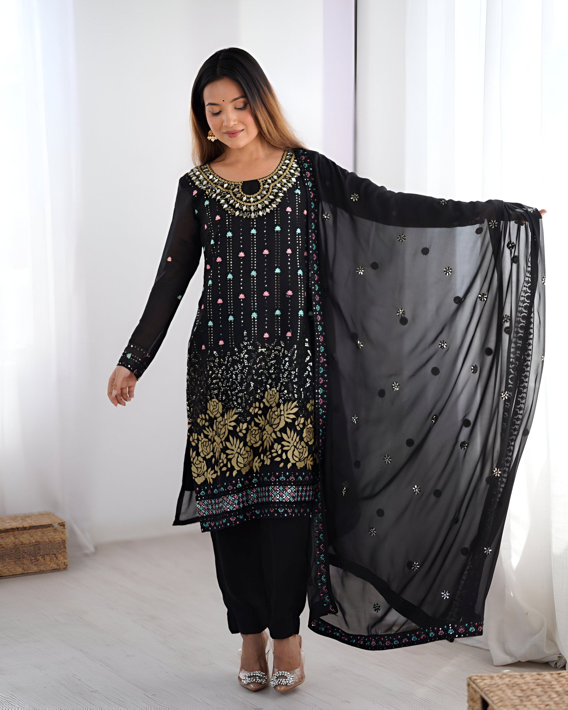 Lehenga Mart Designer Salwar Suit for Women or Girls - Black