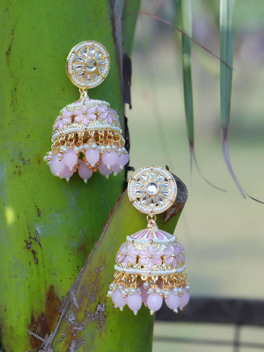 Meenakari Pink Jhumka Earrings By House of Ree House of Ree
