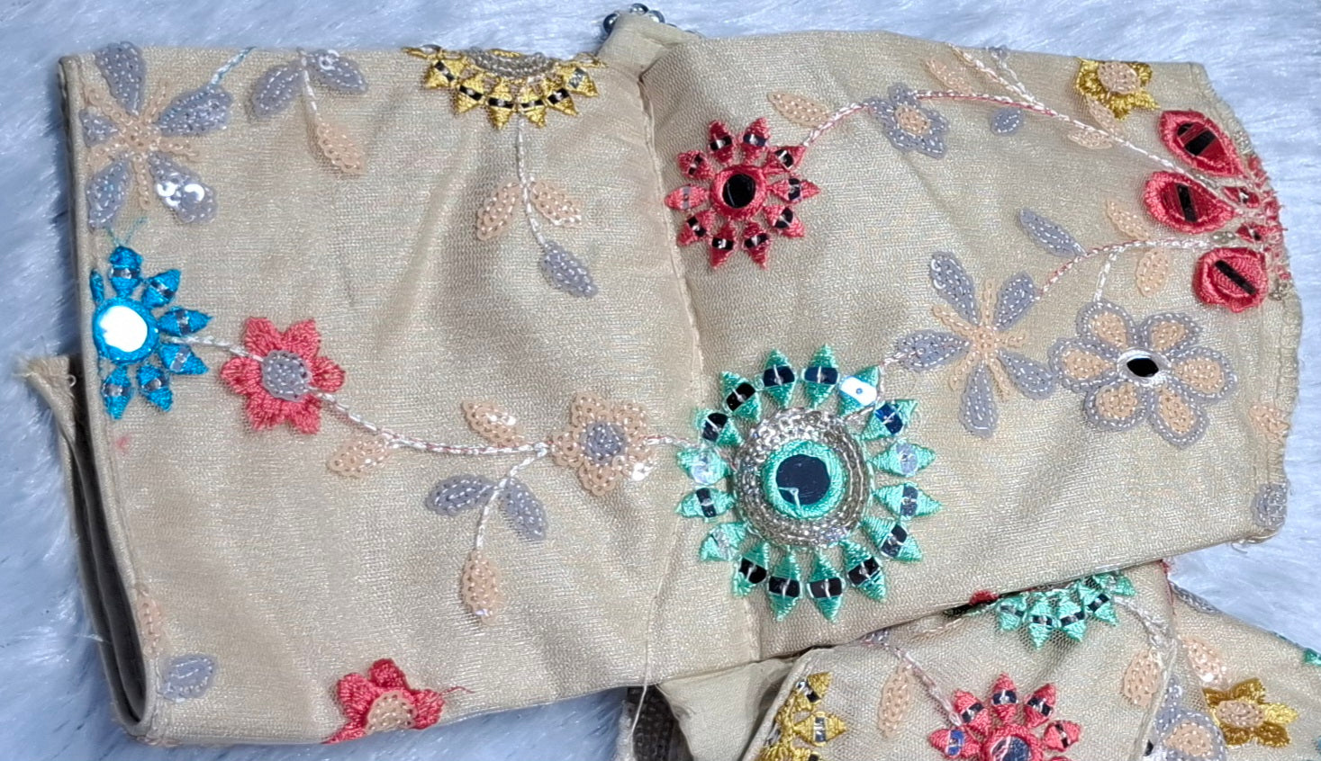 Kia Fashions Khaki Mirror Work W/ Sequins Readymade Blouse