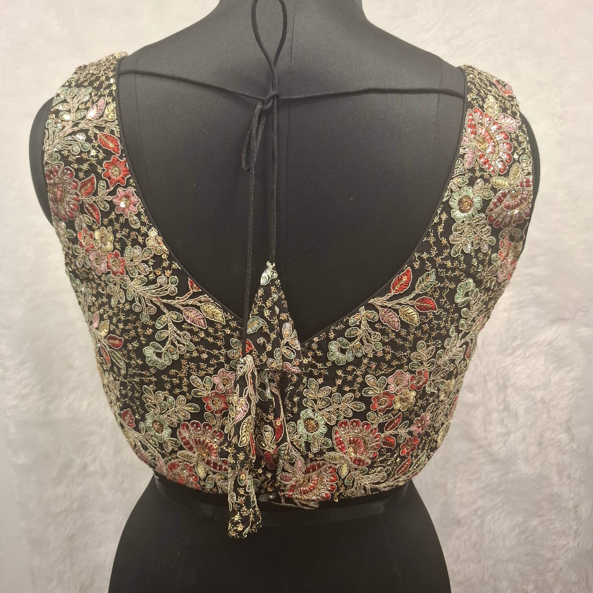 Kia Fashions Black Georgette Multi Color Emb & Sqn Readymade Blouse 