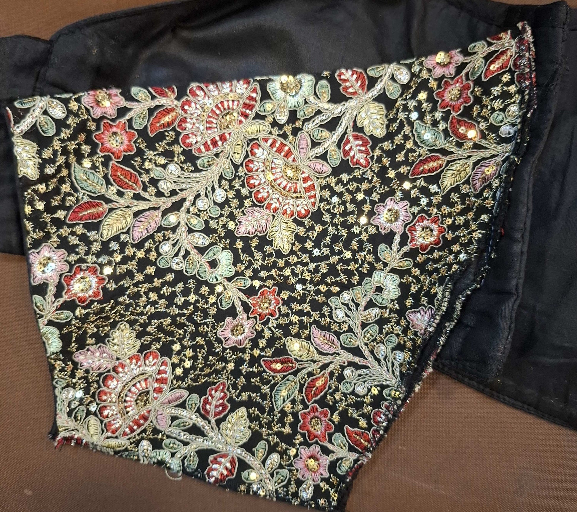 Kia Fashions Black Georgette Multi Color Emb & Sqn Readymade Blouse 
