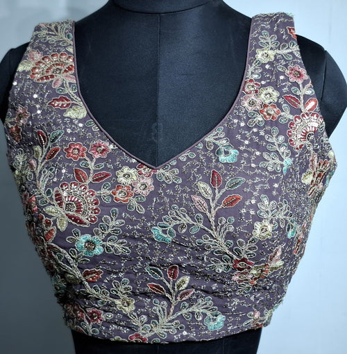 Kia Fashions Dusty Mauve Georgette Multi Color Emb & Sqn Readymade Blouse