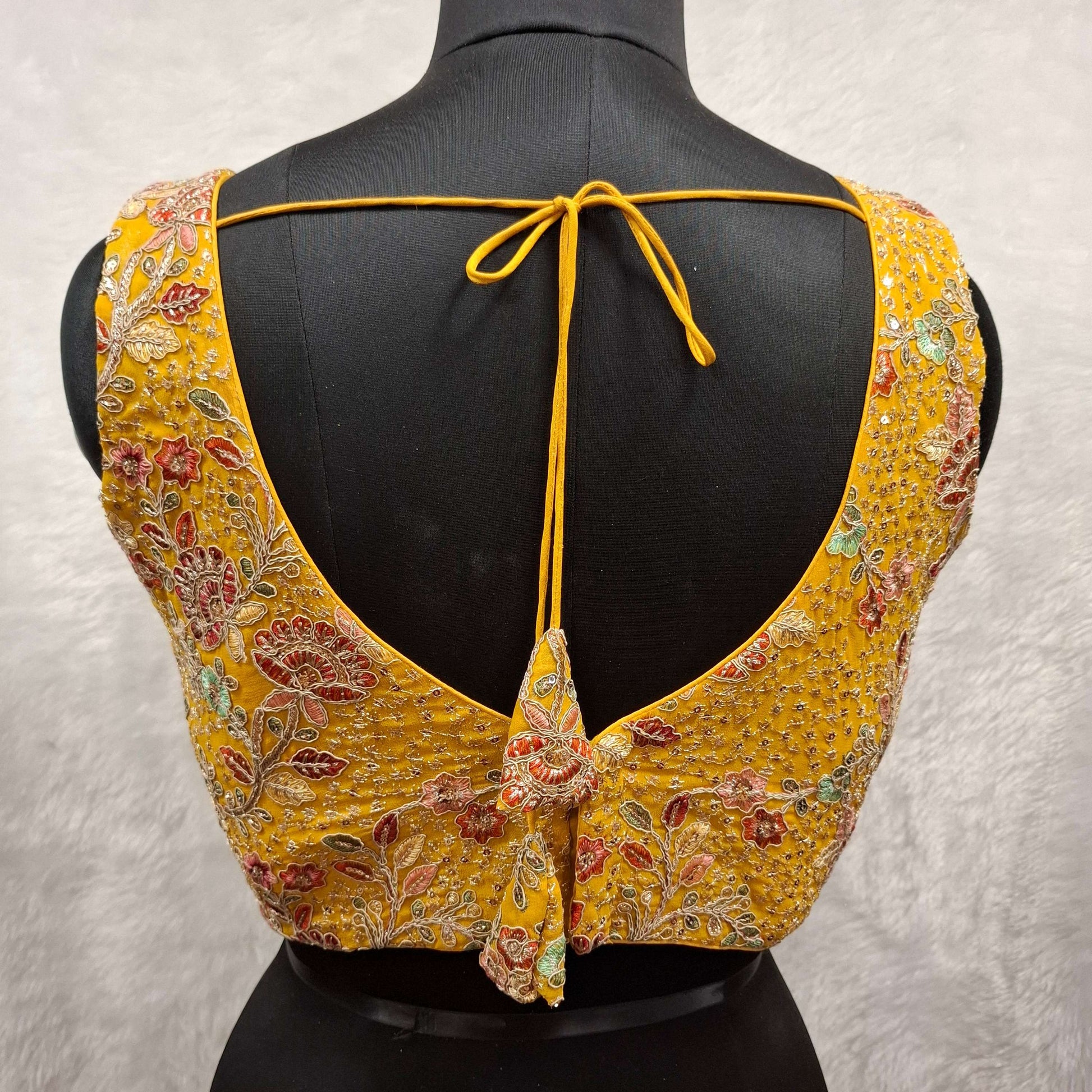 Kia Fashions Mustard Yellow Georgette Multi Color Emb & Sqn Readymade Blouse 