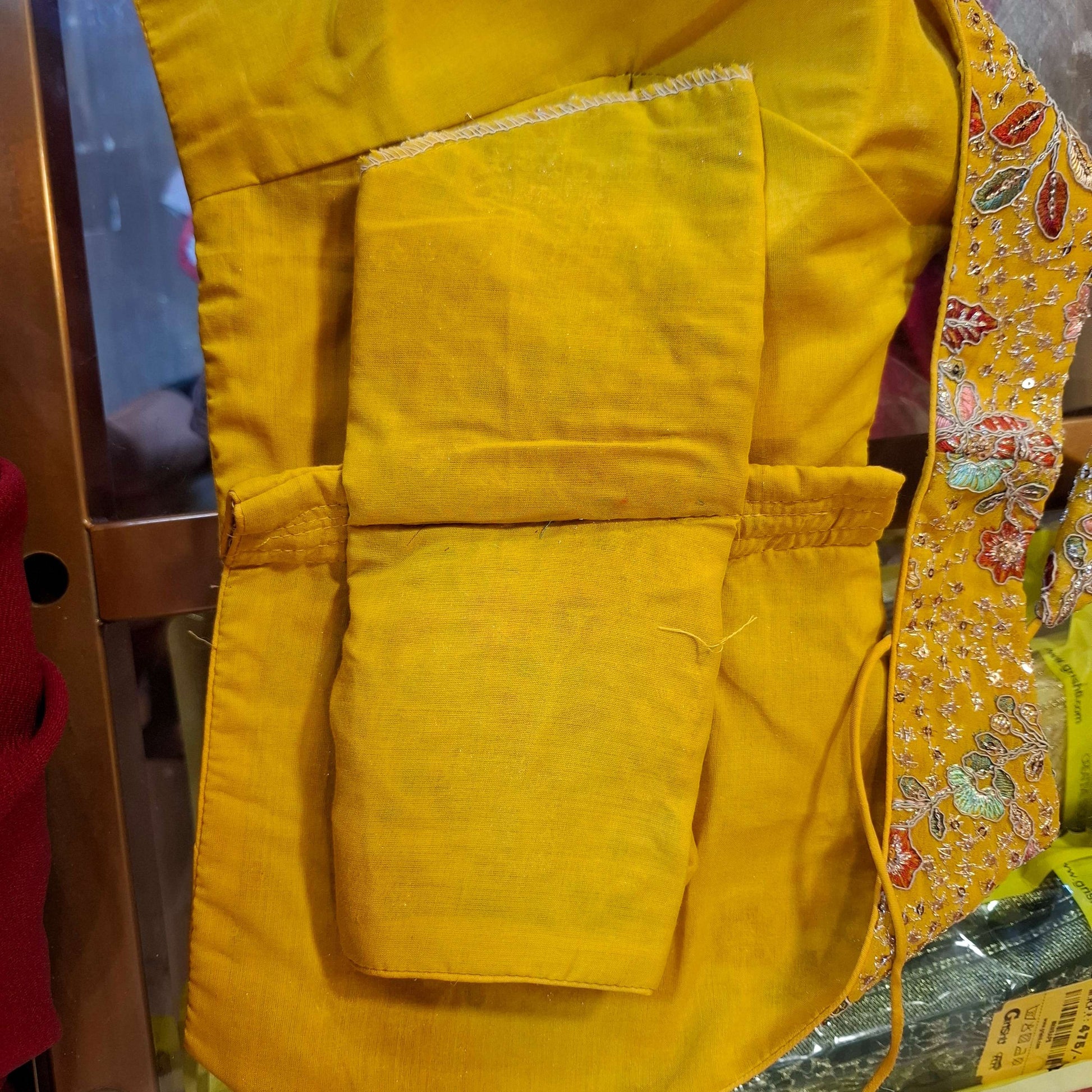 Kia Fashions Mustard Yellow Georgette Multi Color Emb & Sqn Readymade Blouse 