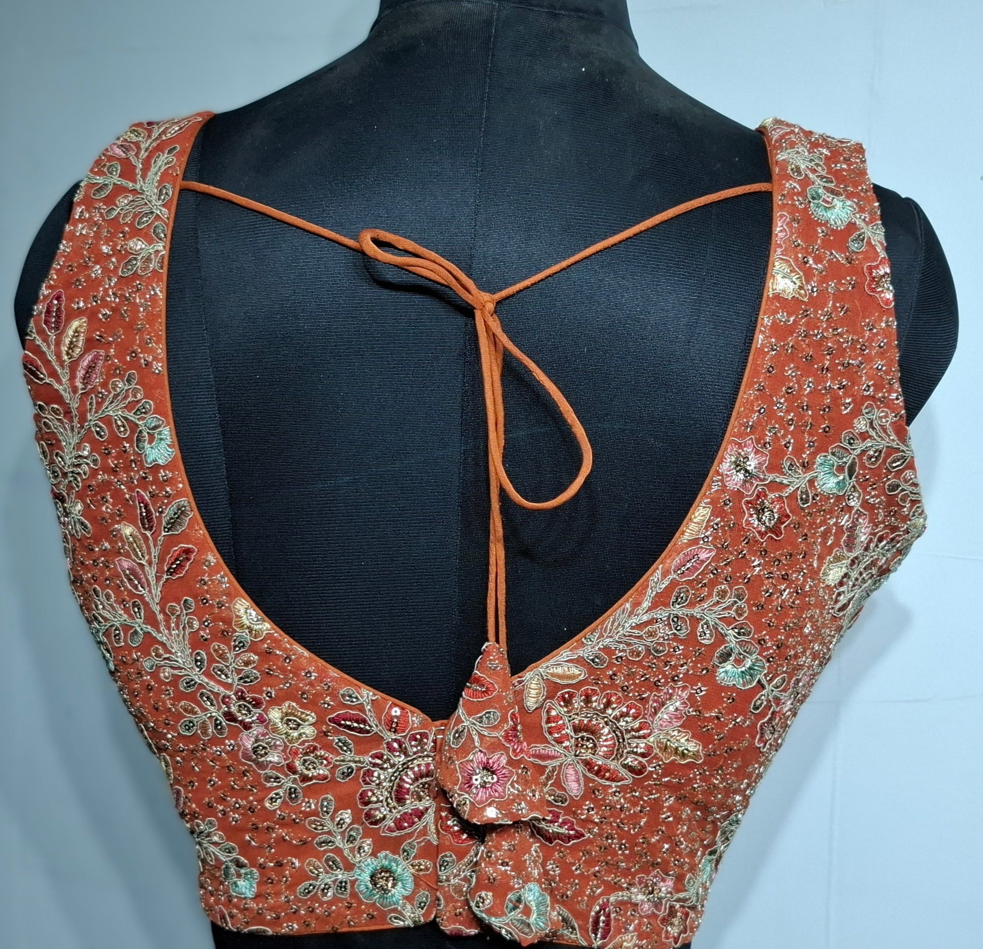 Kia Fashions Rust Georgette Multi Color Emb & Sqn Readymade Blouse 