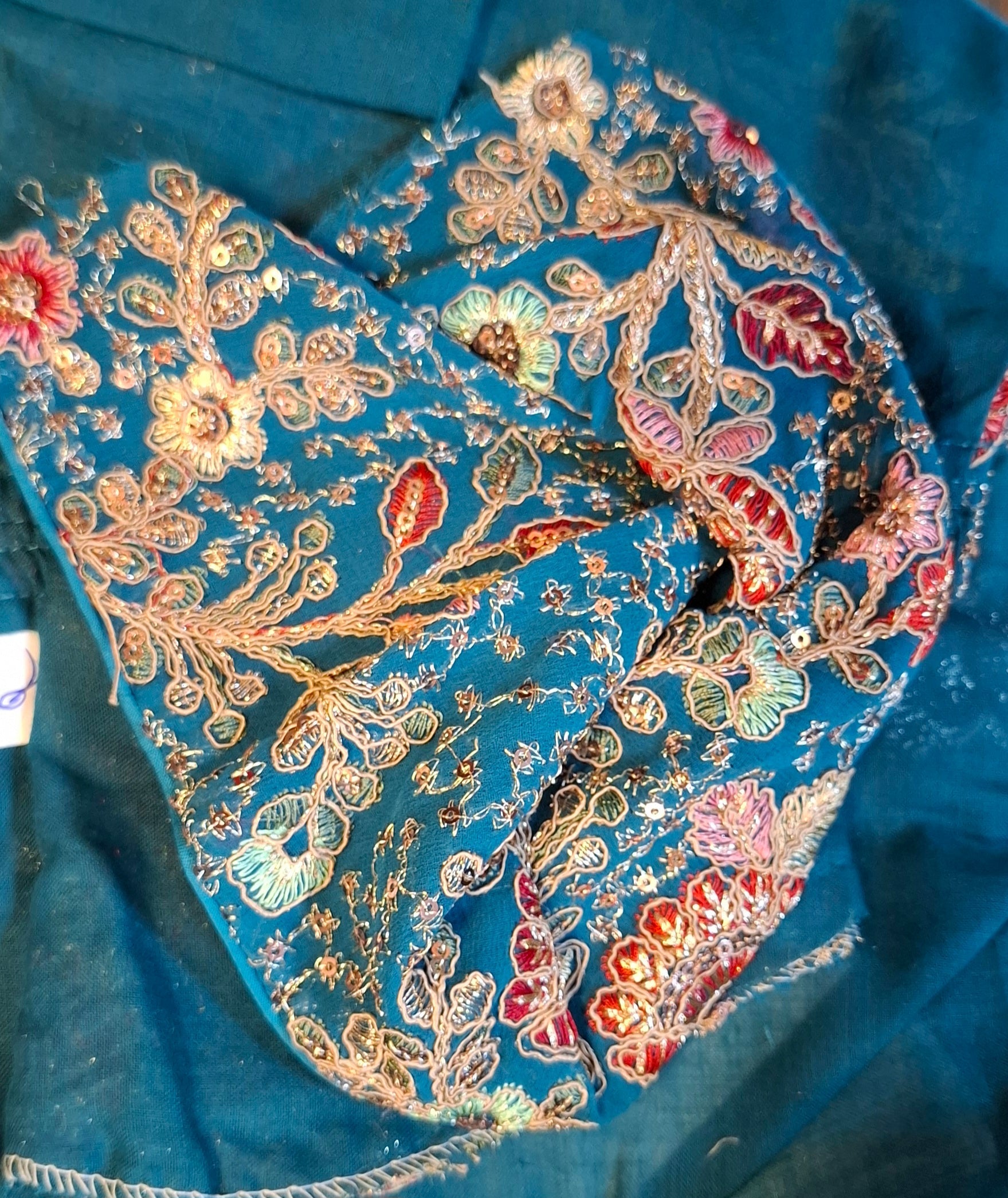 Kia Fashions Turquoise Blue Georgette Multi Color Emb & Sqn Readymade Blouse 