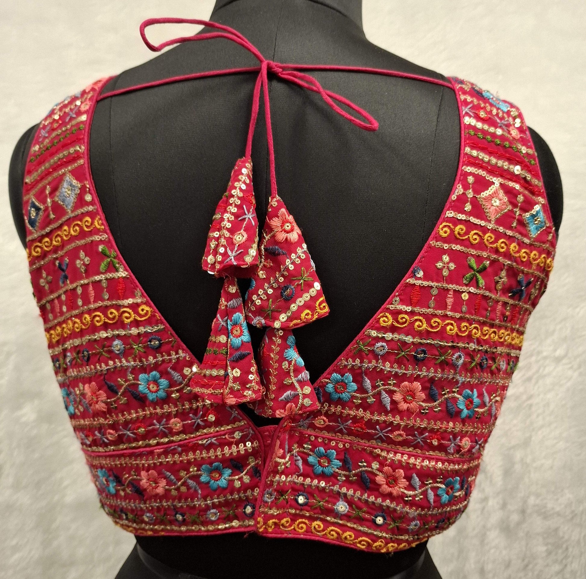 Kia Fashions Hot Pink Multi Color Embroidered Readymade Blouse