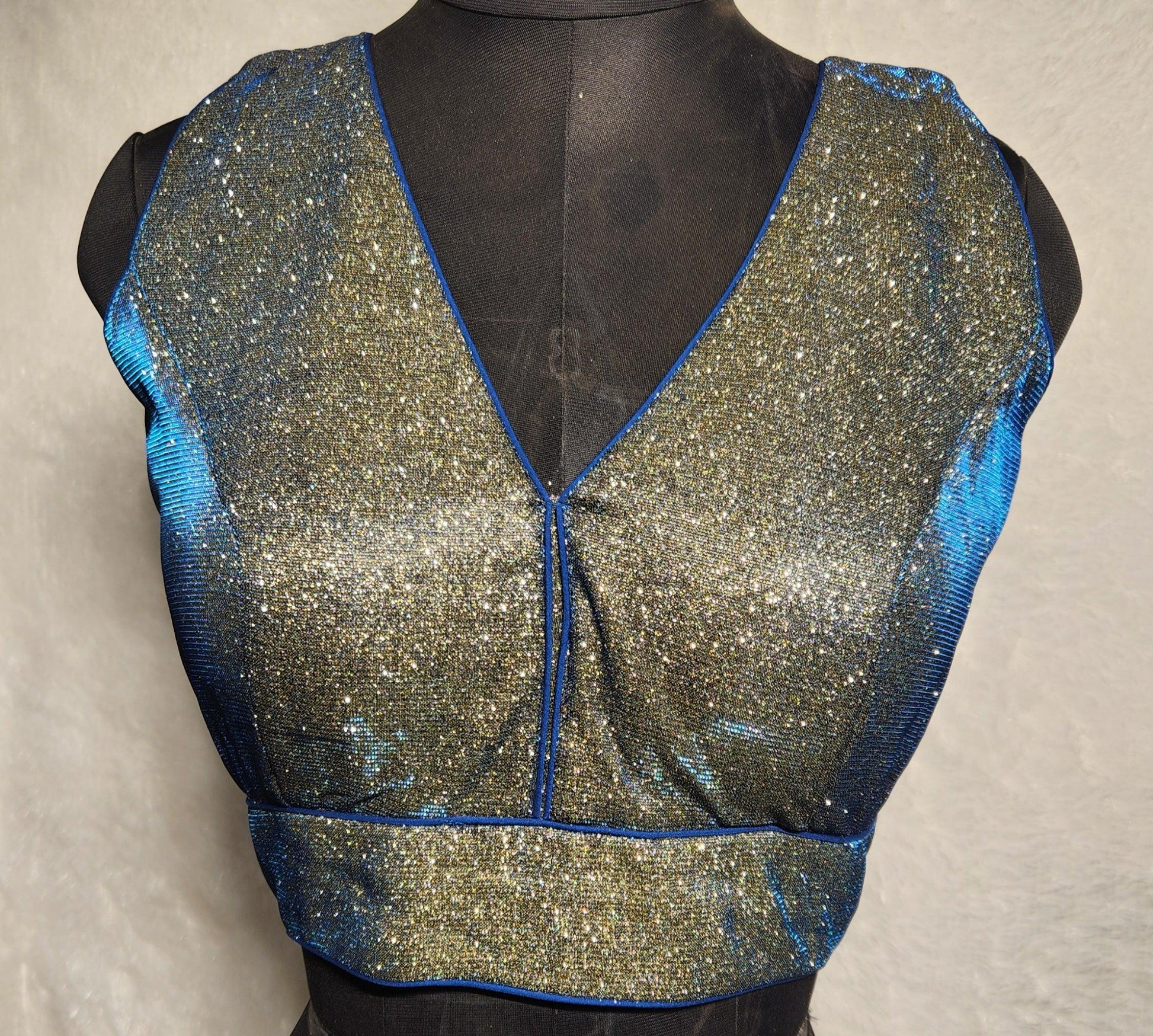 Kia Fashions Blue Golden Dual Tone Glitter Fabric Readymade Blouse