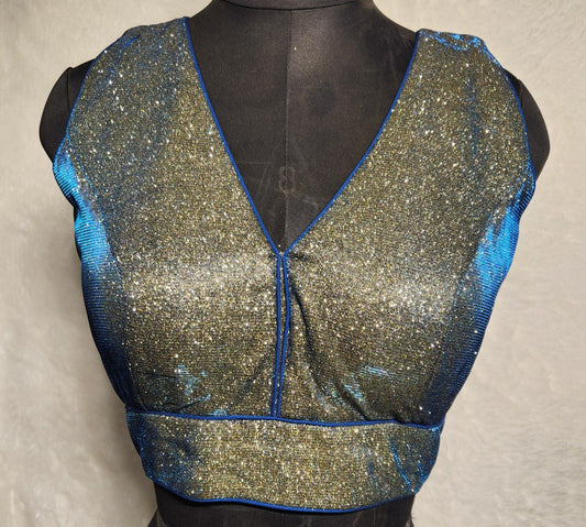 Kia Fashions Blue Golden Dual Tone Glitter Fabric Readymade Blouse