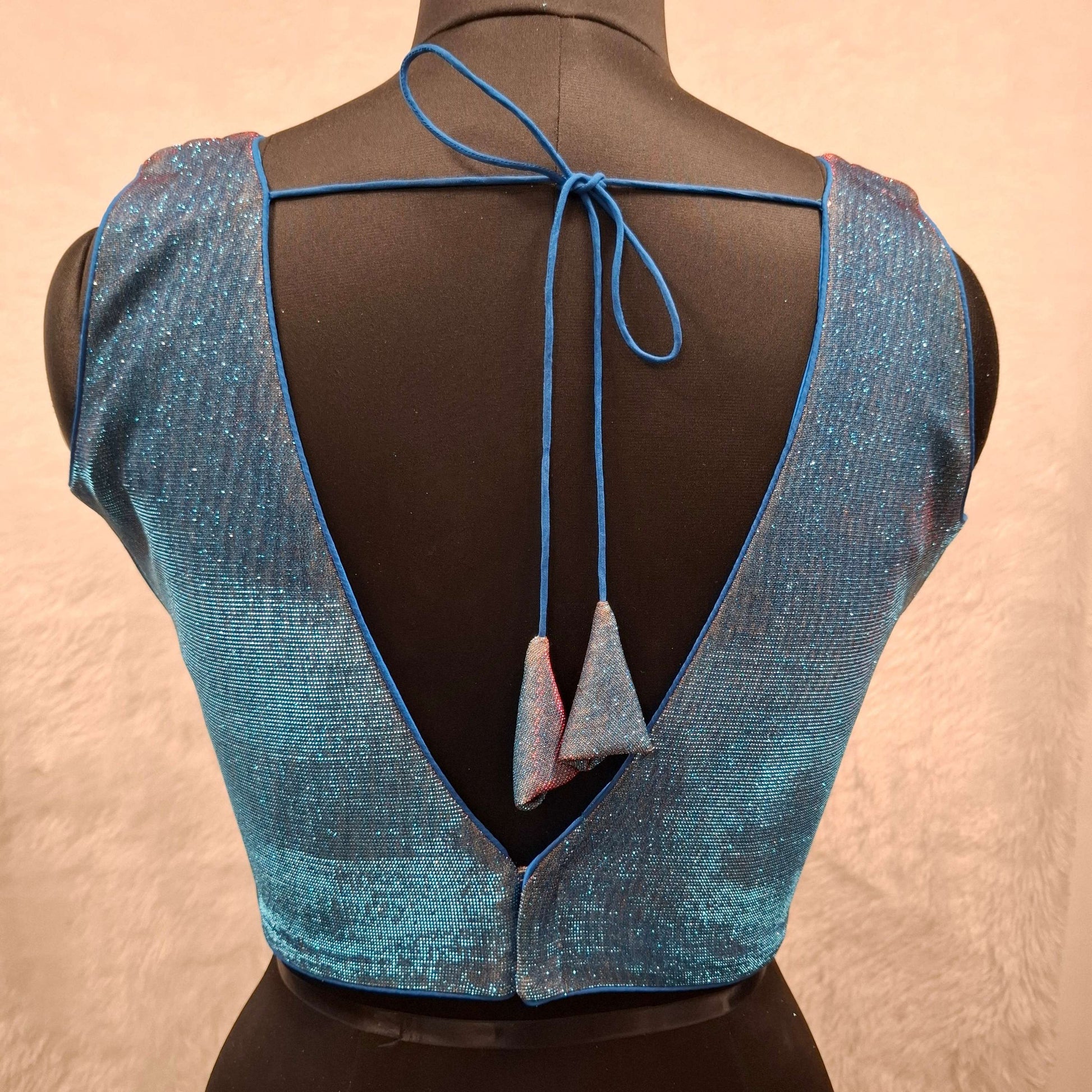 Kia Fashions Blue Red Dual Tone Glitter Fabric Readymade Blouse