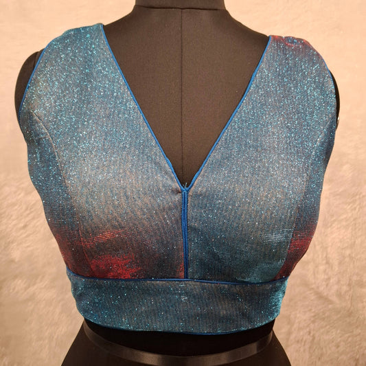 Kia Fashions Blue Red Dual Tone Glitter Fabric Readymade Blouse