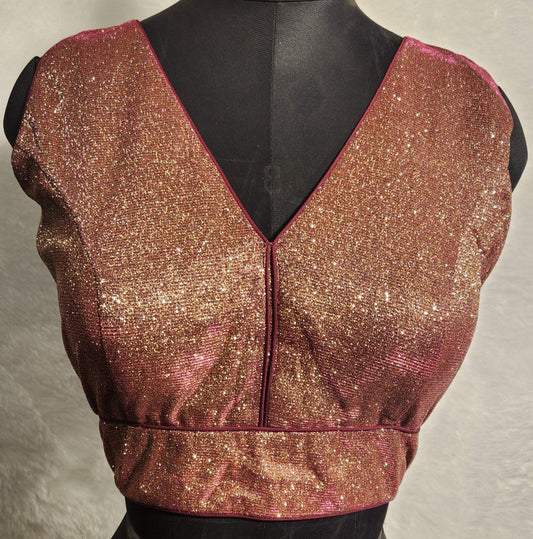 Kia Fashions Maroon Golden Dual Tone Glitter Fabric Readymade Blouse