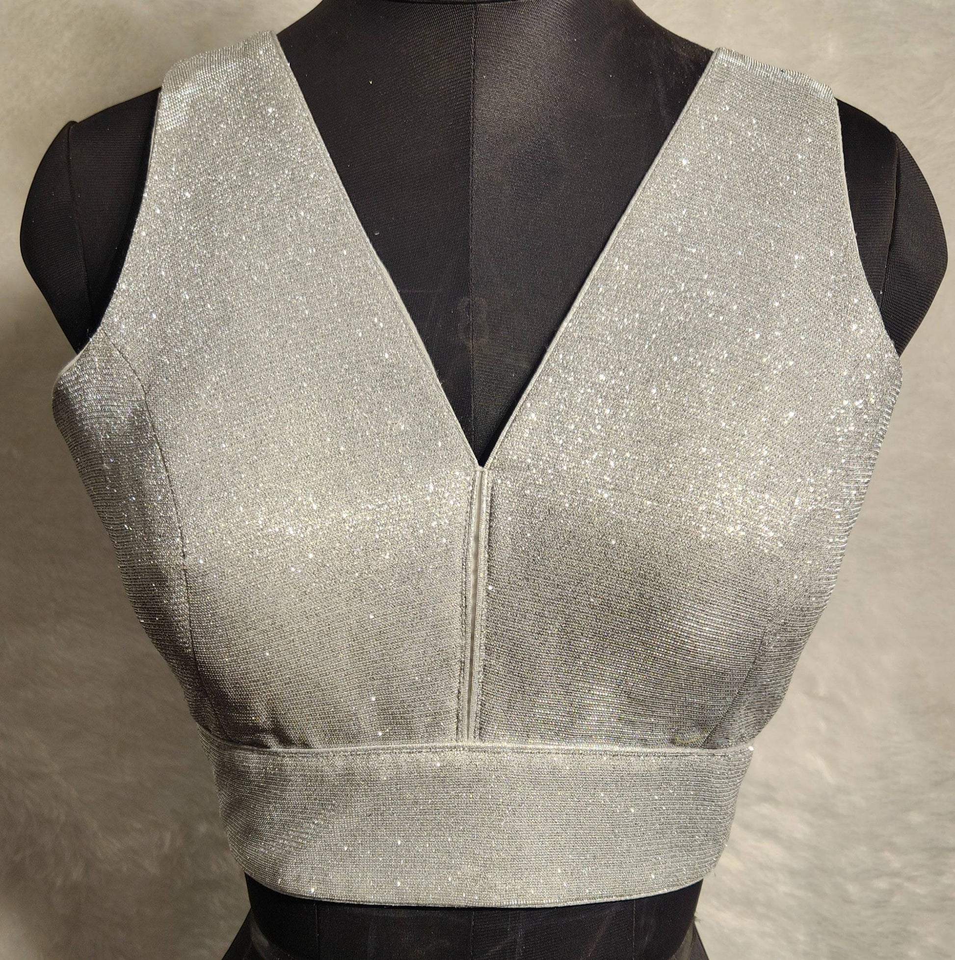 Kia Fashions Silver Shimmer Dual Tone Glitter Fabric Readymade Blouse