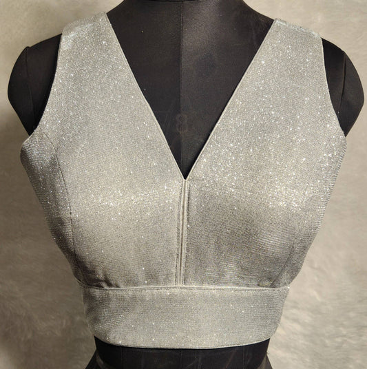 Kia Fashions Silver Shimmer Dual Tone Glitter Fabric Readymade Blouse