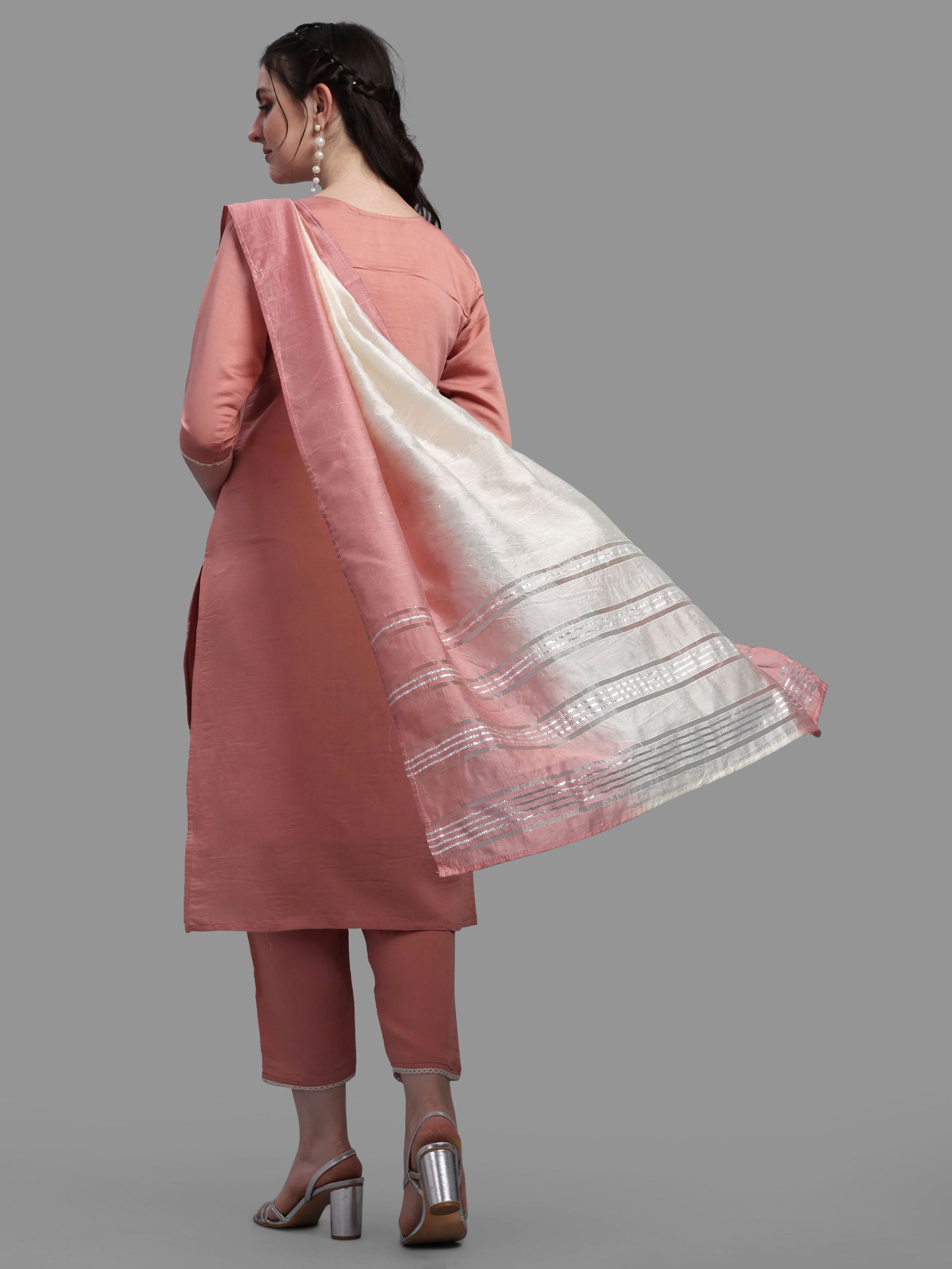 Embroidered Kurta With Pant & Dupatta Set, Multicolor - Hiral Fashion