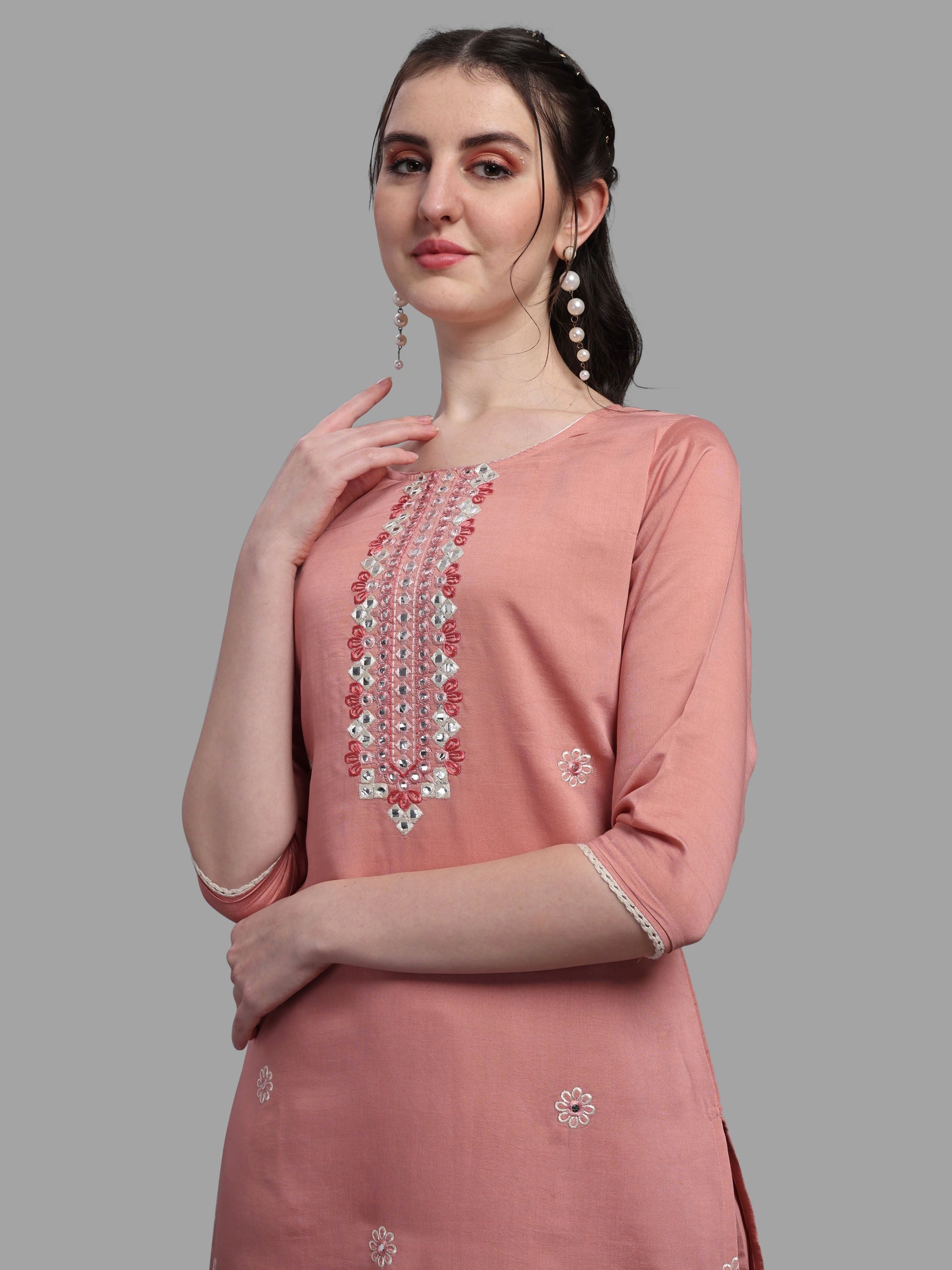 Embroidered Kurta With Pant & Dupatta Set, Multicolor - Hiral Fashion