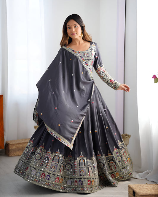 Lehenga Mart Designer Bollywood Style Wedding Wear Lehenga Choli - Grey