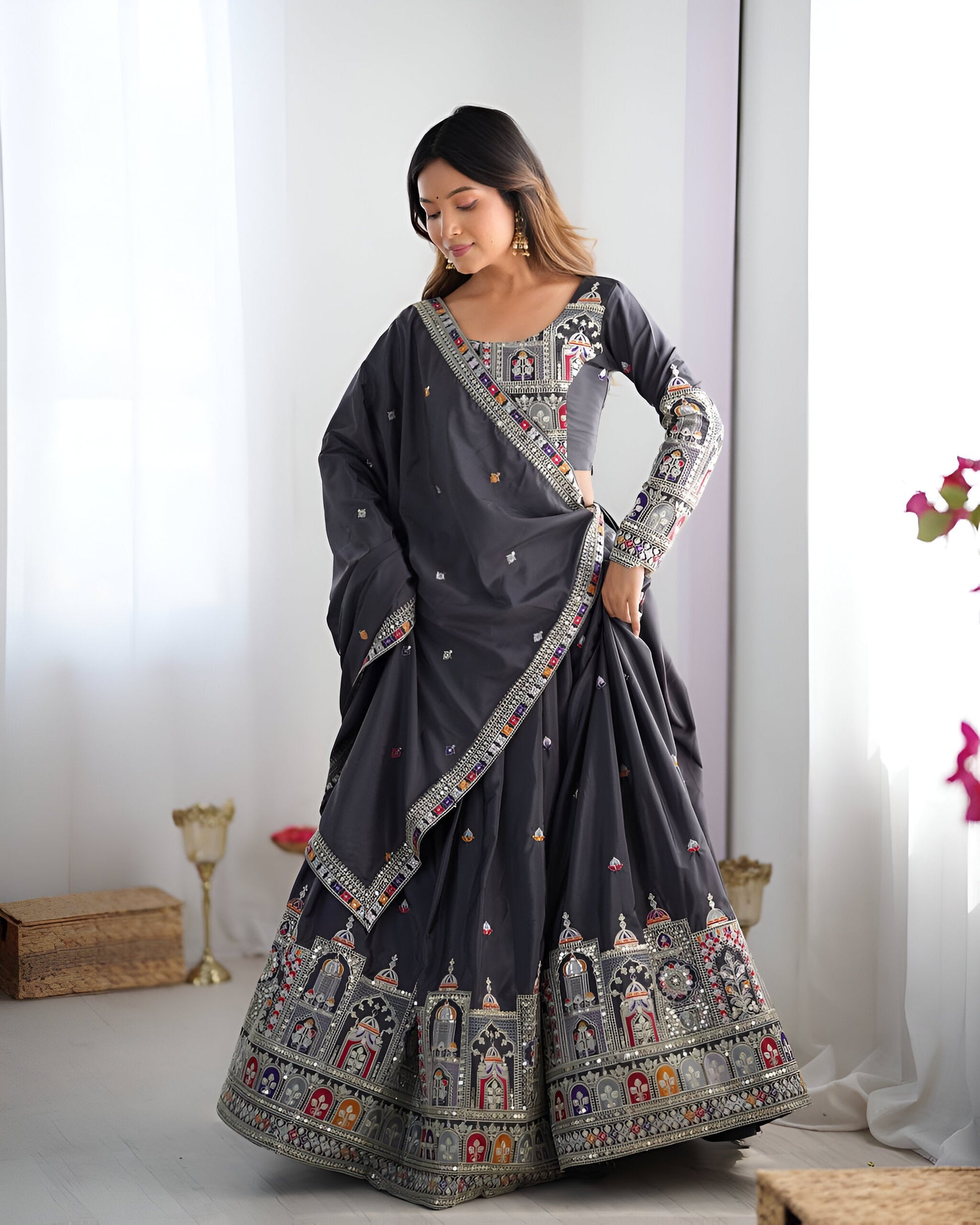 Lehenga Mart Designer Bollywood Style Wedding Wear Lehenga Choli - Grey