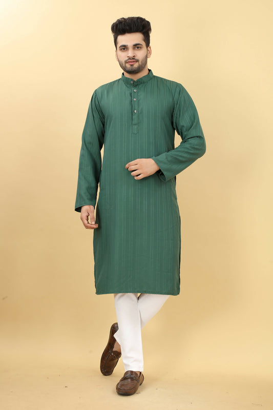 Green Viscose Polyester Solid Men's Kurta - Mahotsav