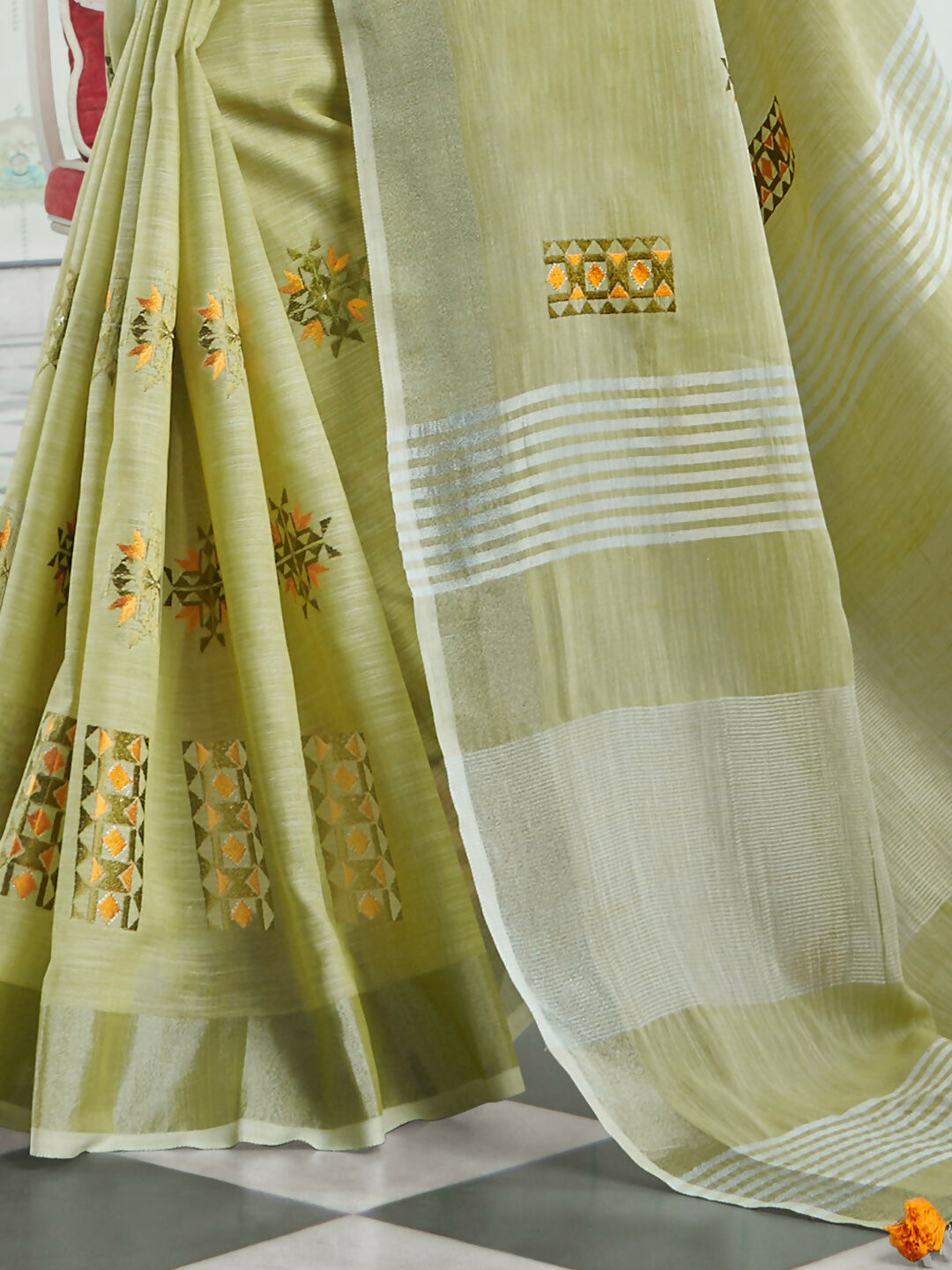Shree Shyam Fashion Linen Pista Green Saree