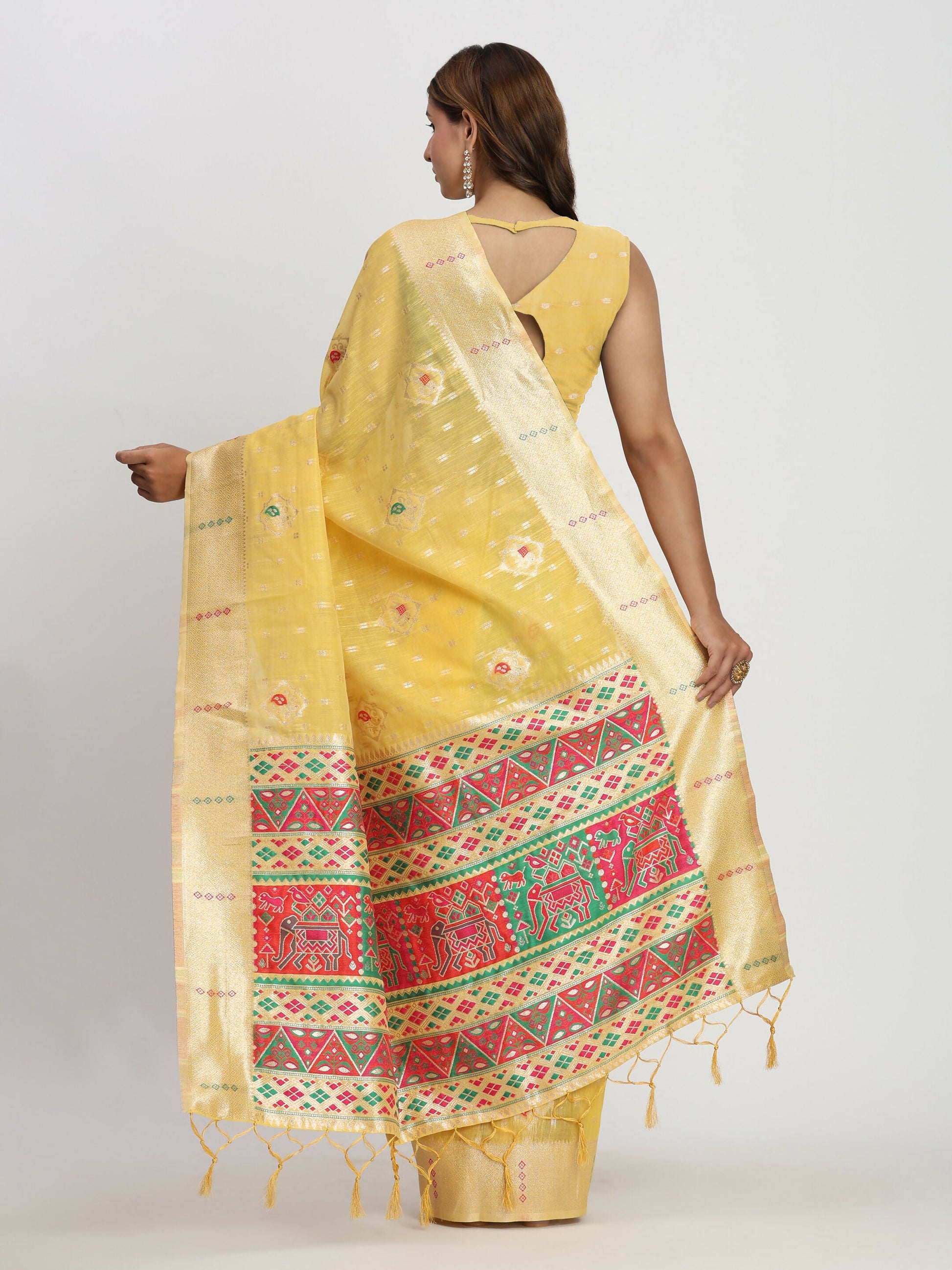 Shree Shyam Fashion Linen Cotton Yellow Saree