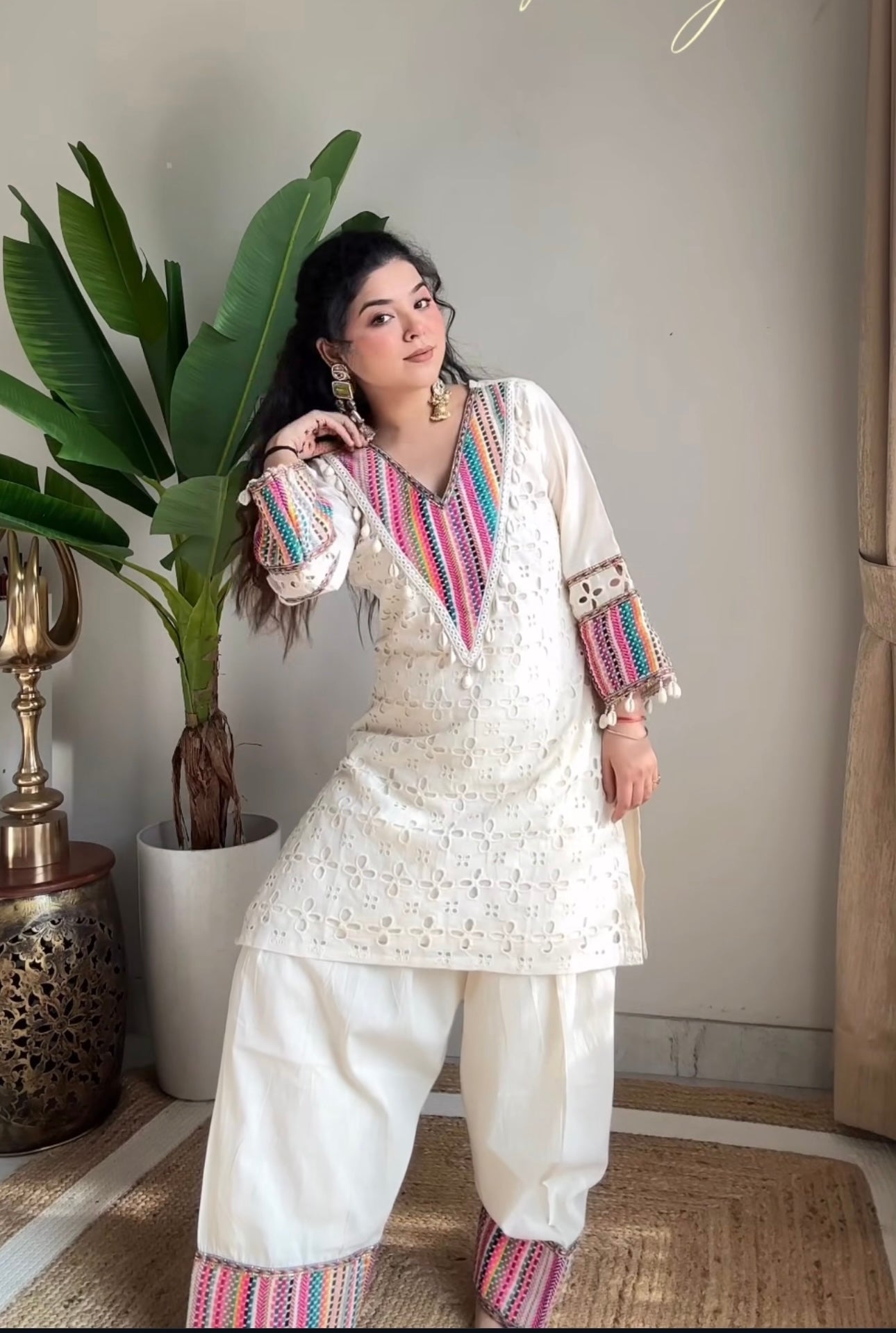 Prazu Fashion Off White Khadi Cotton Schiffli Work Co-Ord Set 
