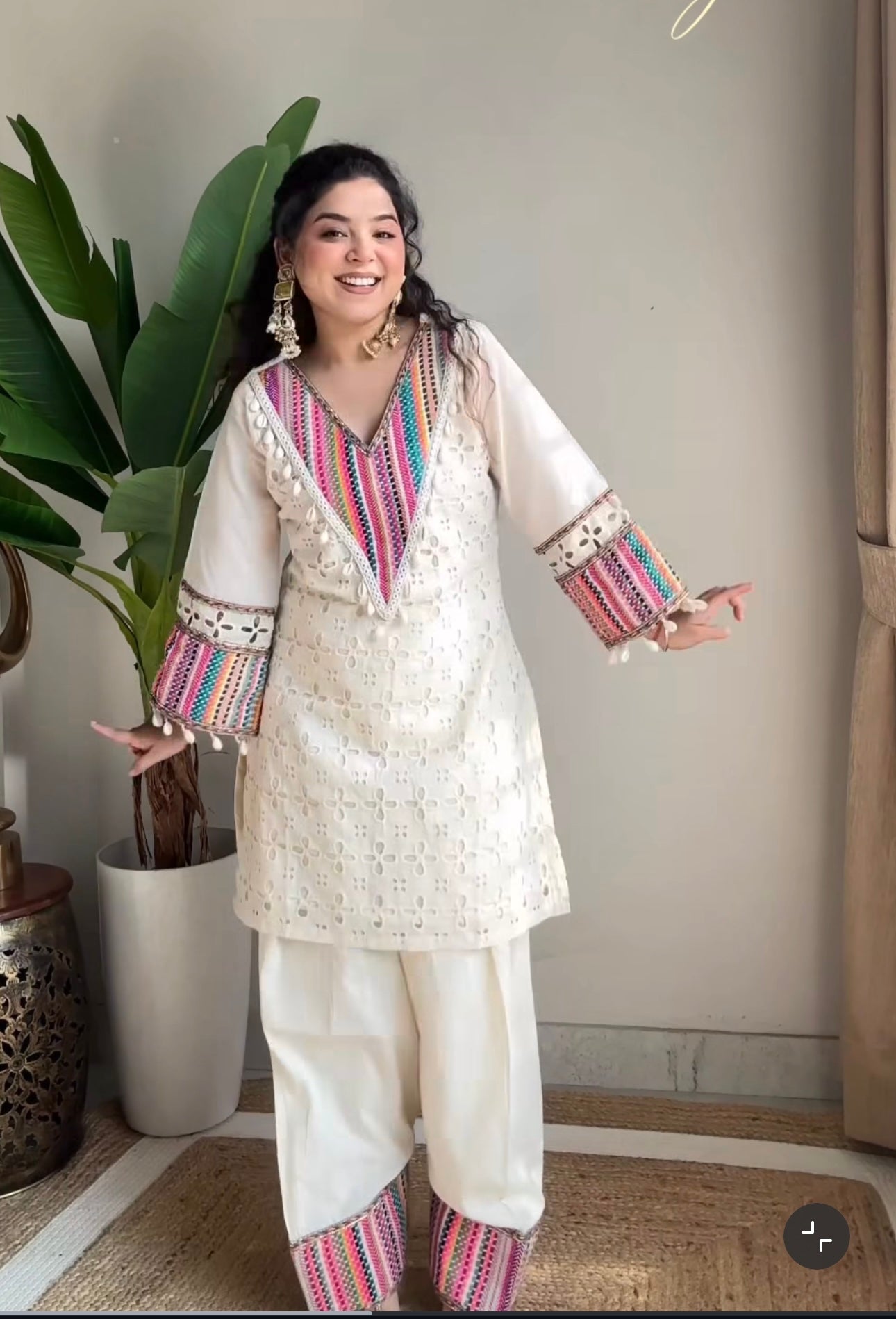 Prazu Fashion Off White Khadi Cotton Schiffli Work Co-Ord Set 