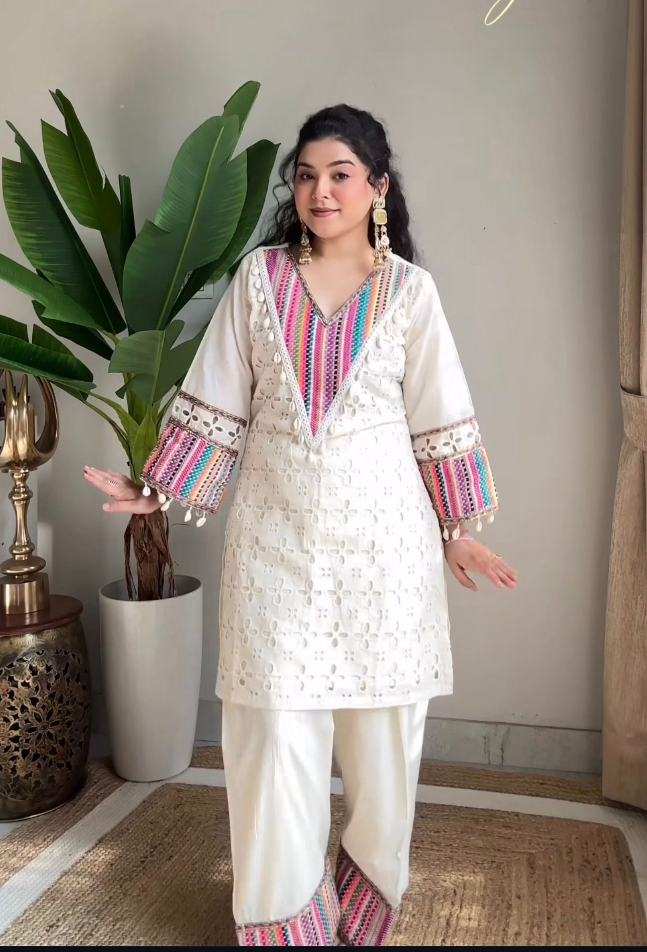 Prazu Fashion Off White Khadi Cotton Schiffli Work Co-Ord Set 