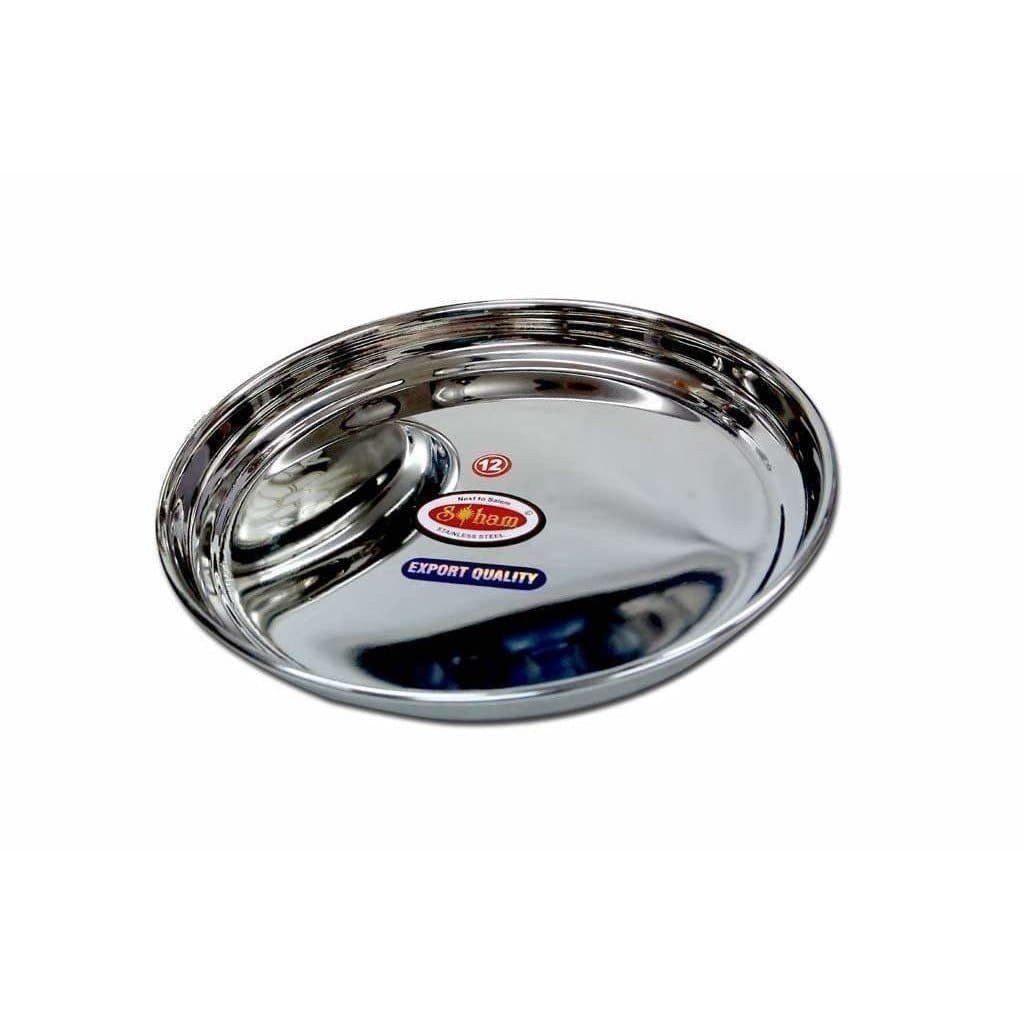 Soham Stainless Steel Round Lunch Plate/Dinner Plate, Tiffin Plate,Food Plate -Plain Design-3 PC | Grab2Buy