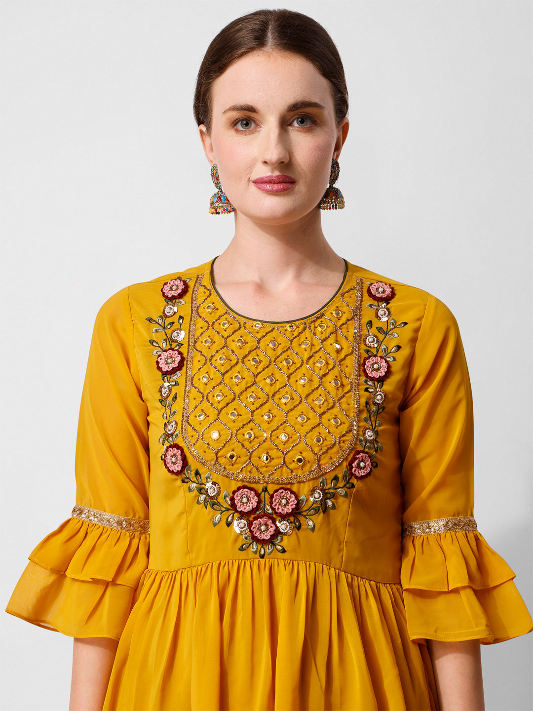 Hand Embroidered Kurta With Sharara And Dupatta Set, Multicolor - Hiral Fashion