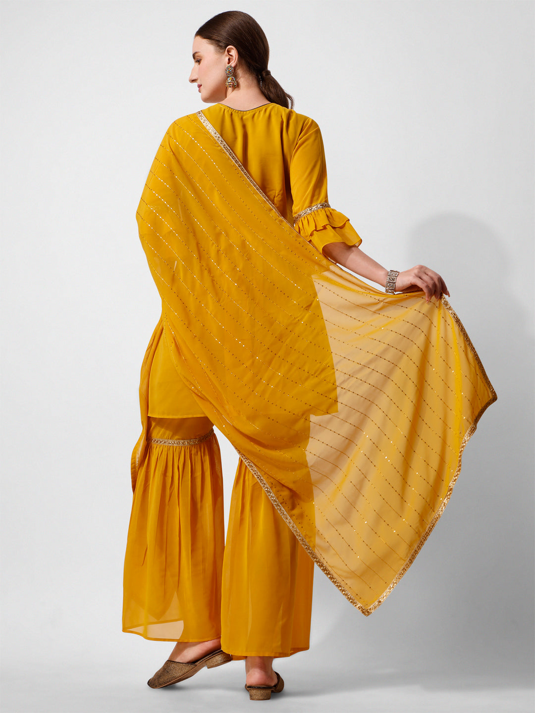Hand Embroidered Kurta With Sharara And Dupatta Set, Multicolor - Hiral Fashion