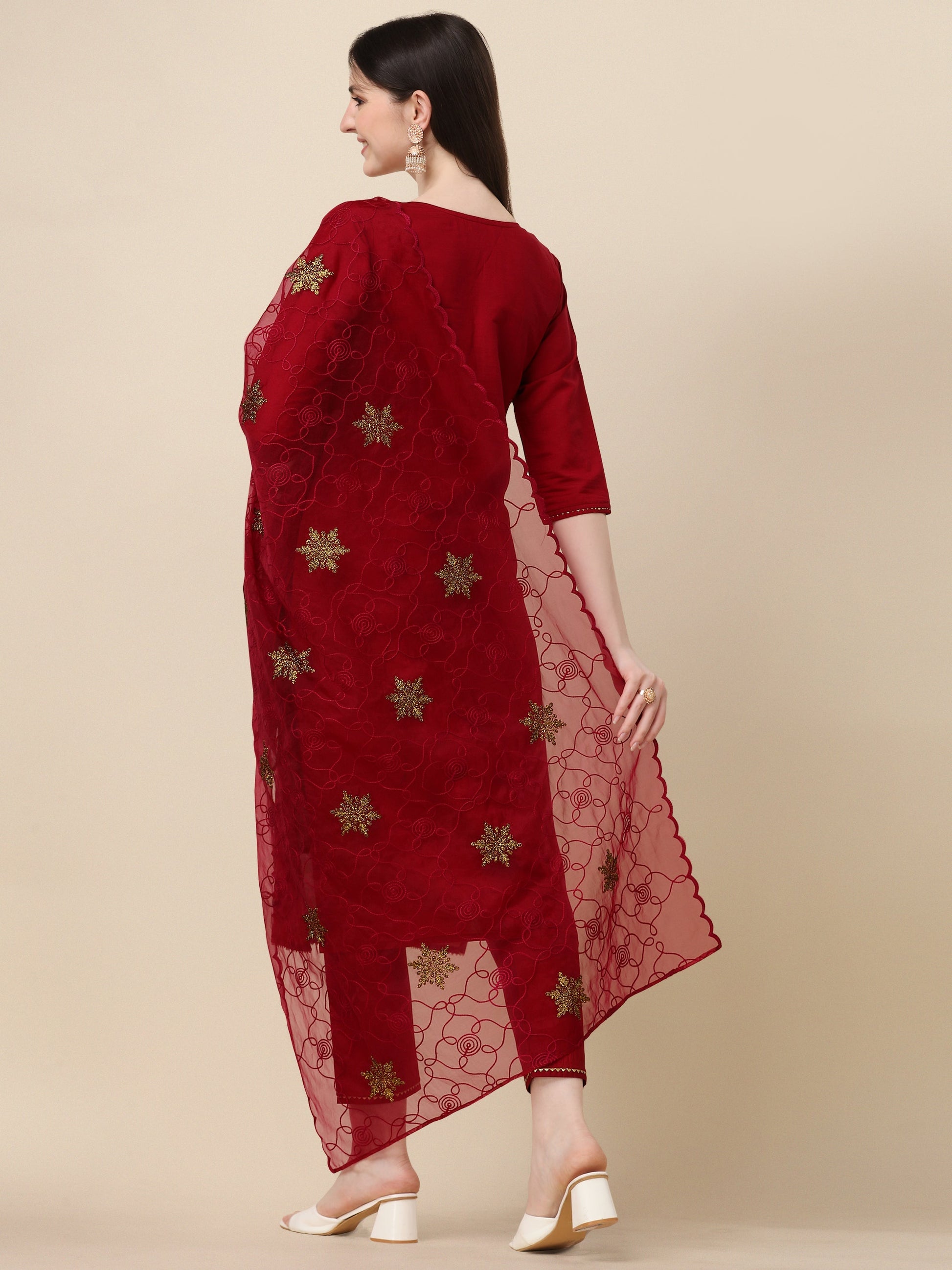 Embroidered Kurta With Pant And Organza Dupatta Set, Multicolor - Hiral Fashion