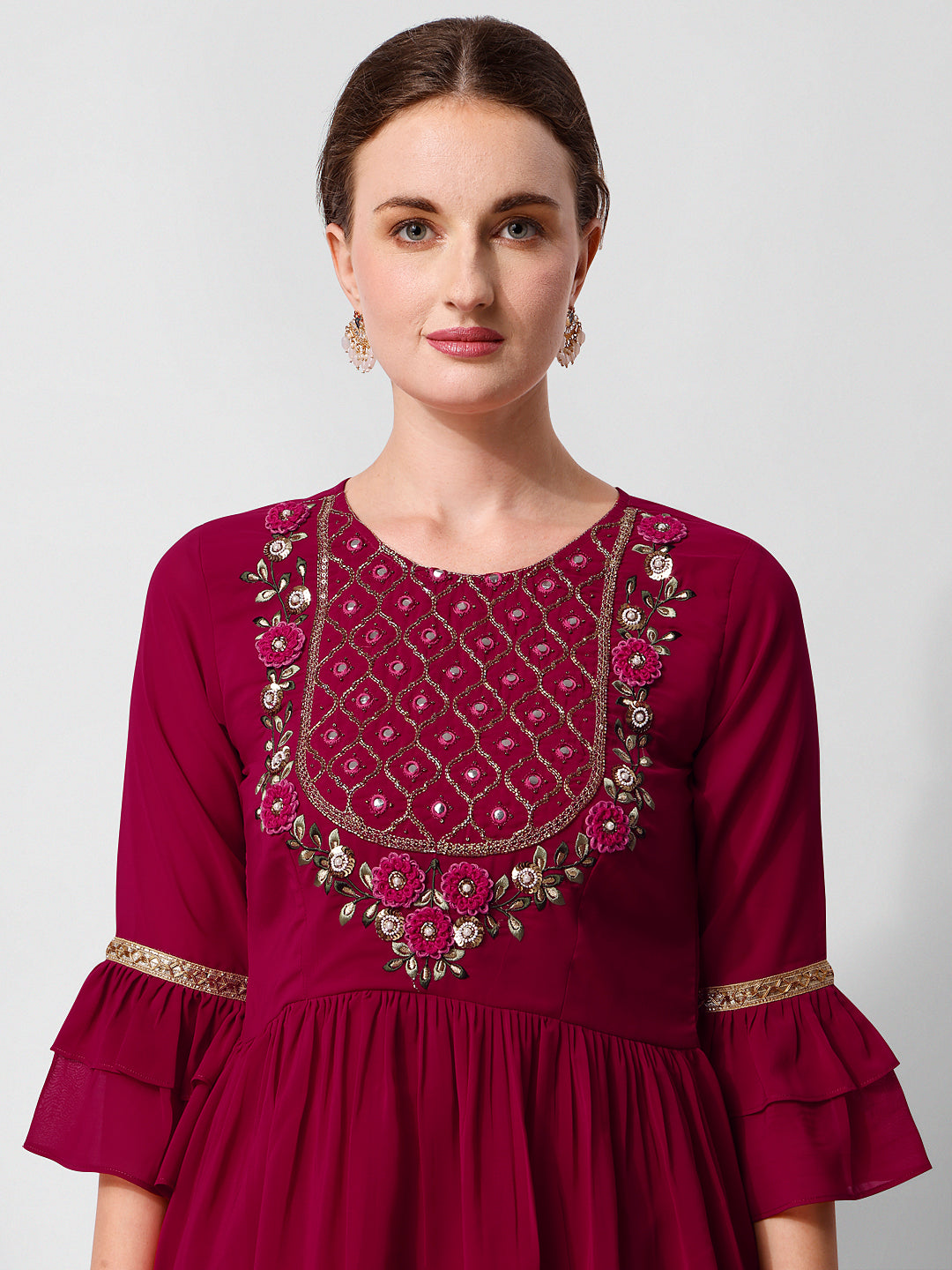 Hand Embroidered Kurta With Sharara And Dupatta Set, Multicolor - Hiral Fashion