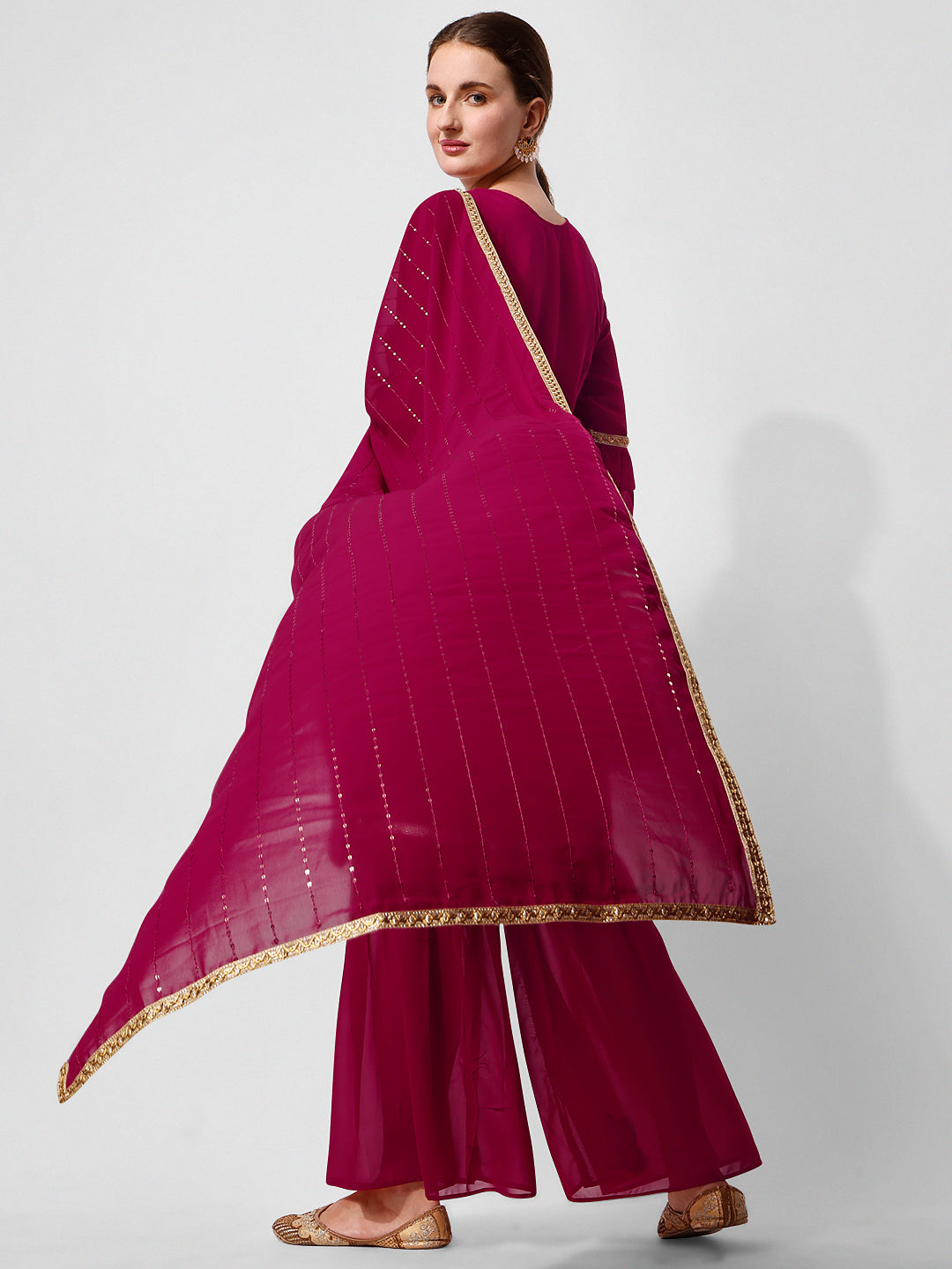 Hand Embroidered Kurta With Sharara And Dupatta Set, Multicolor - Hiral Fashion