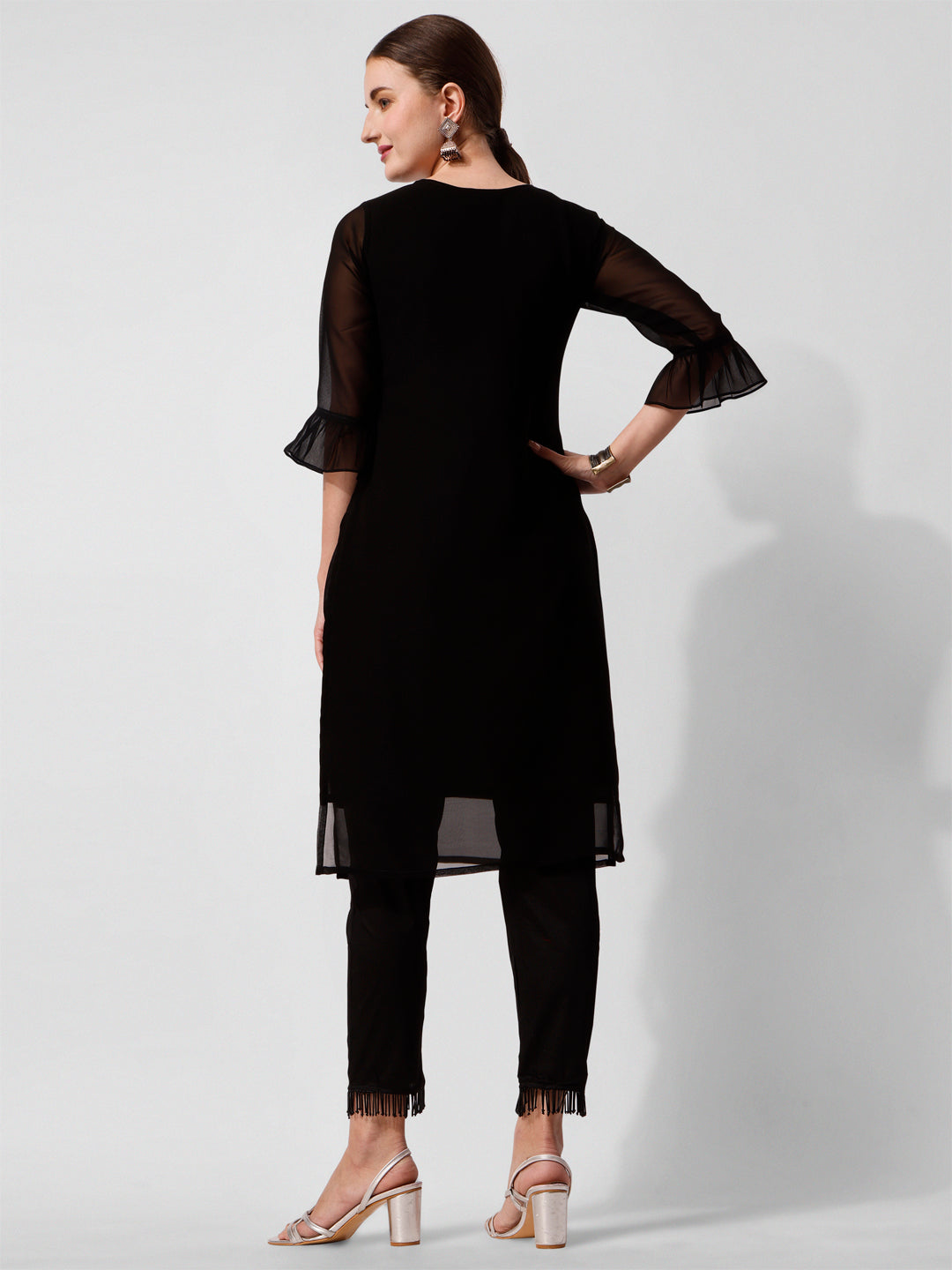 Georgette Black Kurta With Pant Set, Multicolor - Hiral Fashion